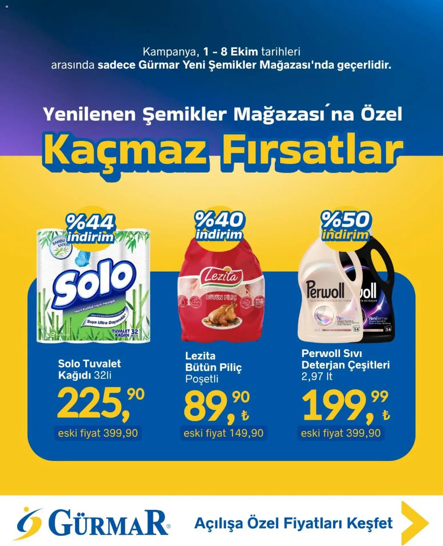 Gürmar - Karşıyaka Şemikler - 01 Ekim 2026 tarihinden itibaren geçerlidir | Sayfa: 1 | Ürünler: Tuvalet, Deterjan, Piliç