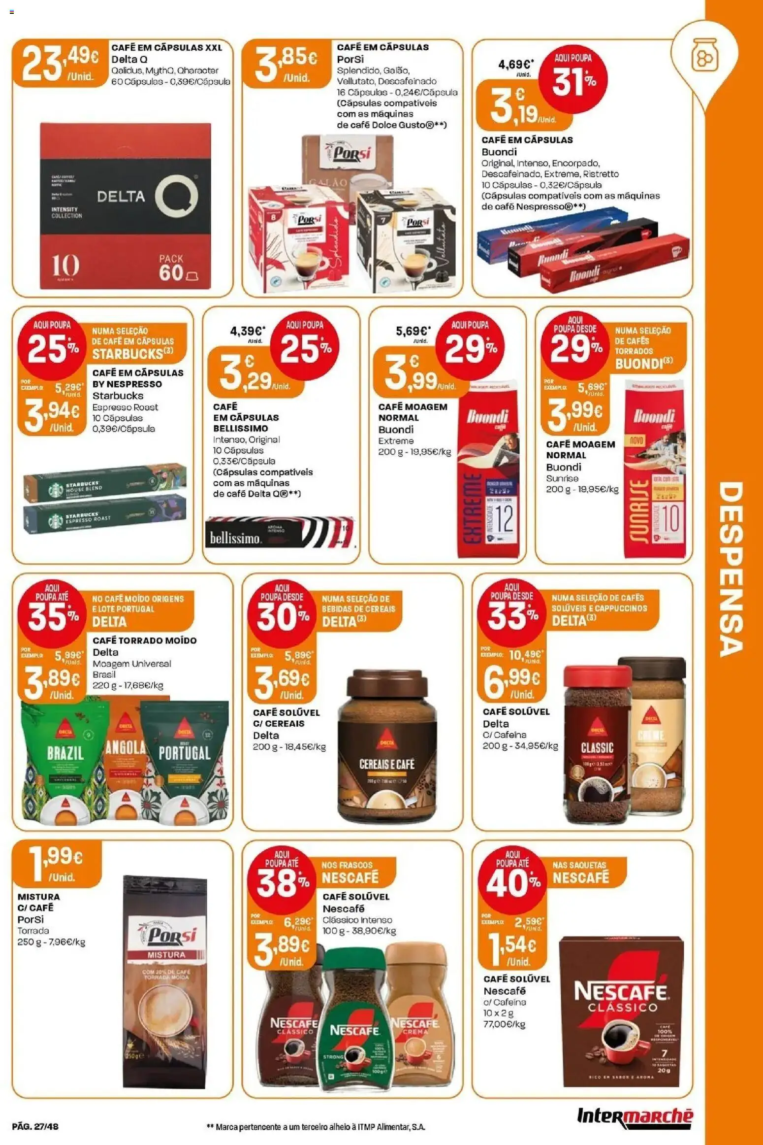 Intermarché - Isto é que são preços BAIXOS! │ válido de 18/06/2026 | Página: 27 | Produtos: Delta q, Café solúvel, Nespresso, Cereais