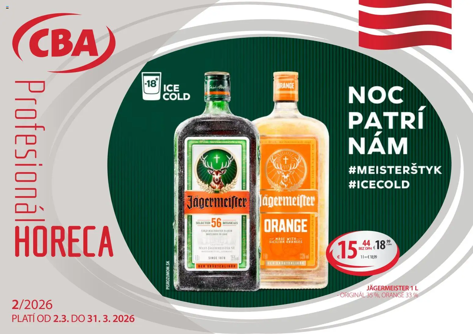Nové CBA Komfos akcie – leták je platný od 02.03.2026 | Strana: 1 | Produkty: Jägermeister