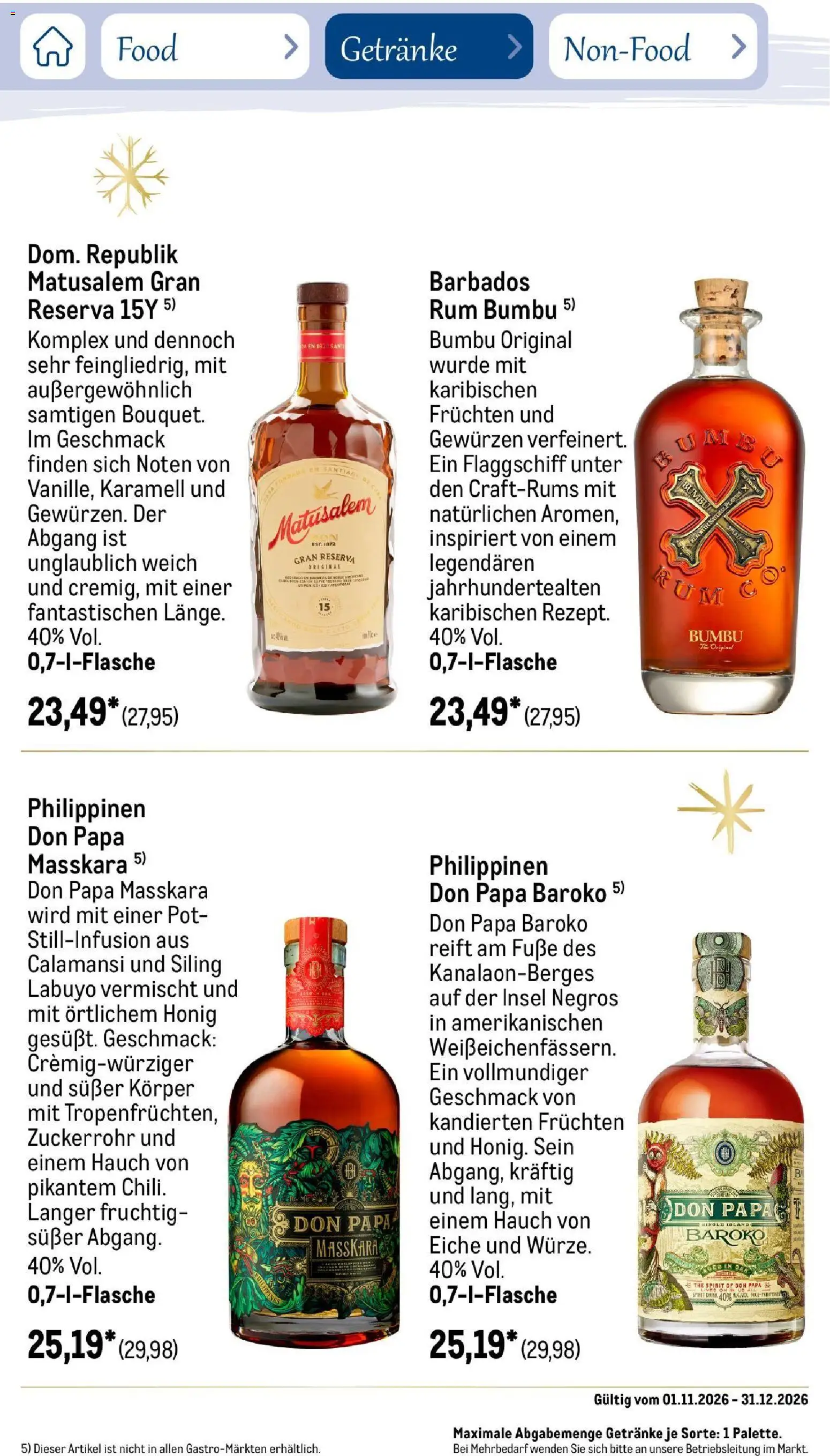 Metro Saisonkatalog Festtage voller Genuss – gültig ab 01.11.2026 | Seite: 87 | Produkte: Rum