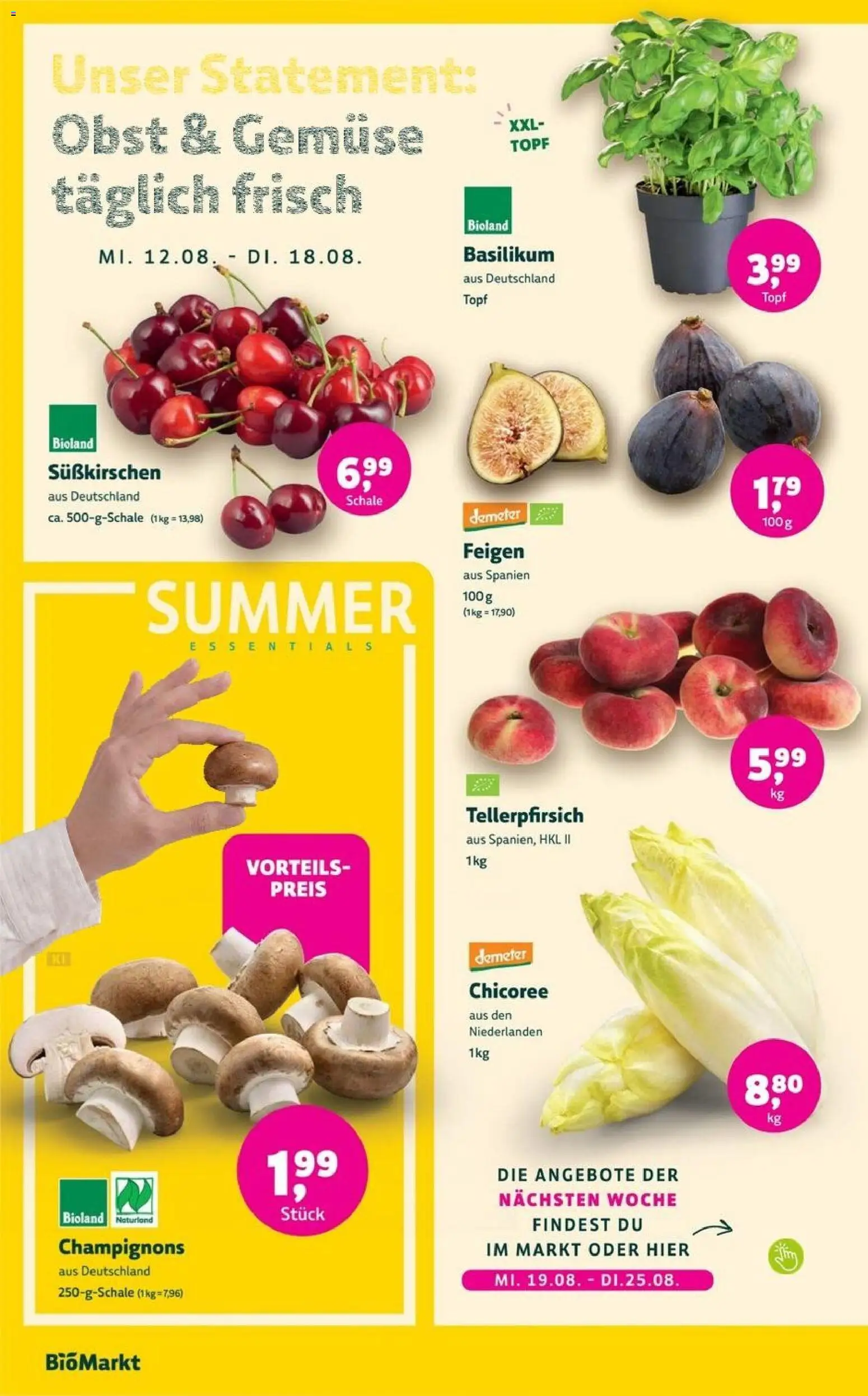 BioMarkt Prospekt – gültig ab 12.08.2026 | Seite: 2 | Produkte: Champignons, Gemüse, Obst, Feigen