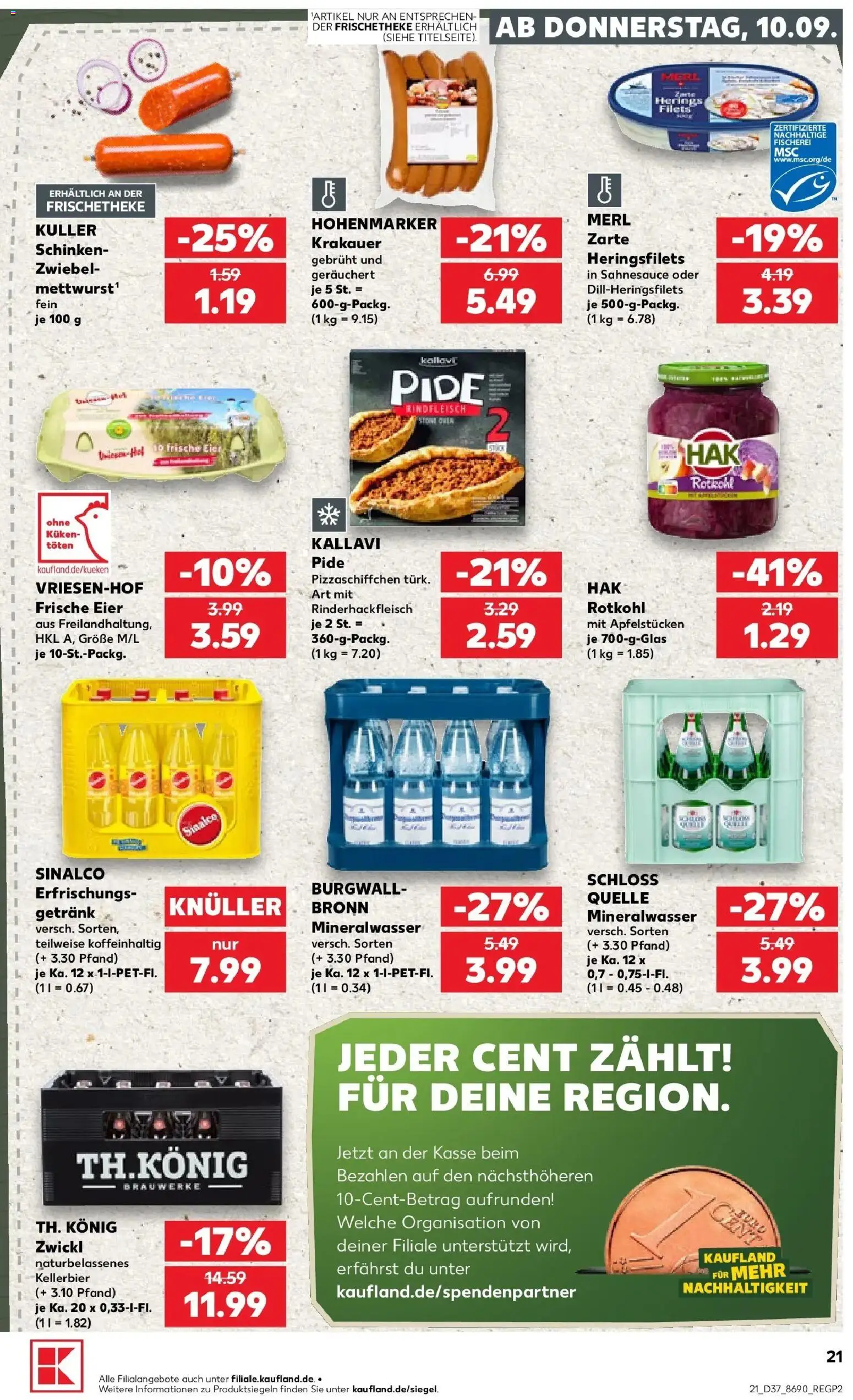 Prospekt Kaufland ab 10.09.2026 » Angebote Online zum Blättern | Seite: 21 | Produkte: Sinalco, Rotkohl, Eier, Schinken