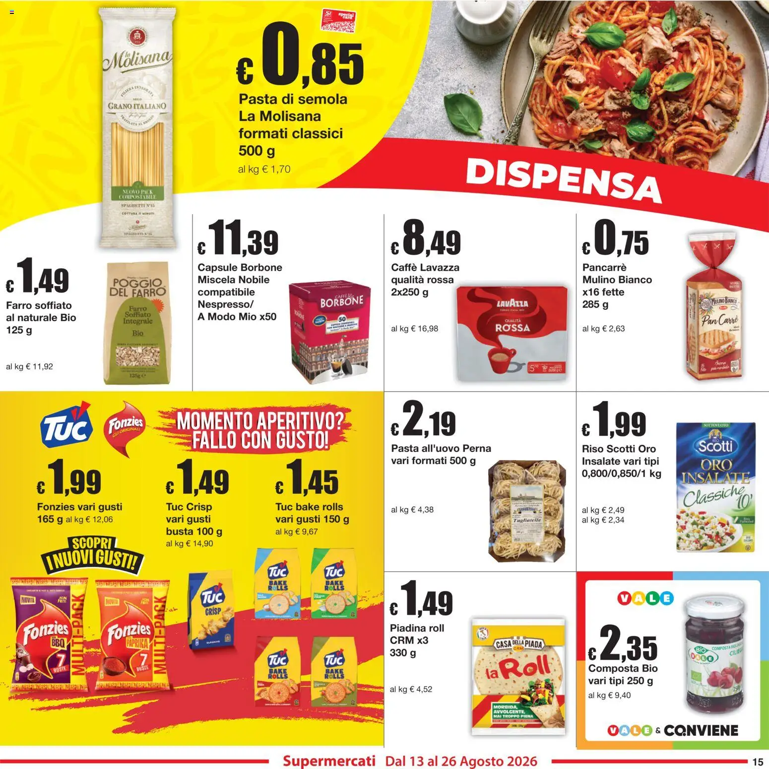 Volantino Sì con Te del 13/08/2026 | Pagina: 15 | Prodotti: Caffè, Piadina, Borbone, Aperitivo