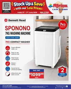 Africa Cash & Carry specials catalogue – valid from 11.06.2026 | Page: 50 | Products: Washing machine, Stock, Water
