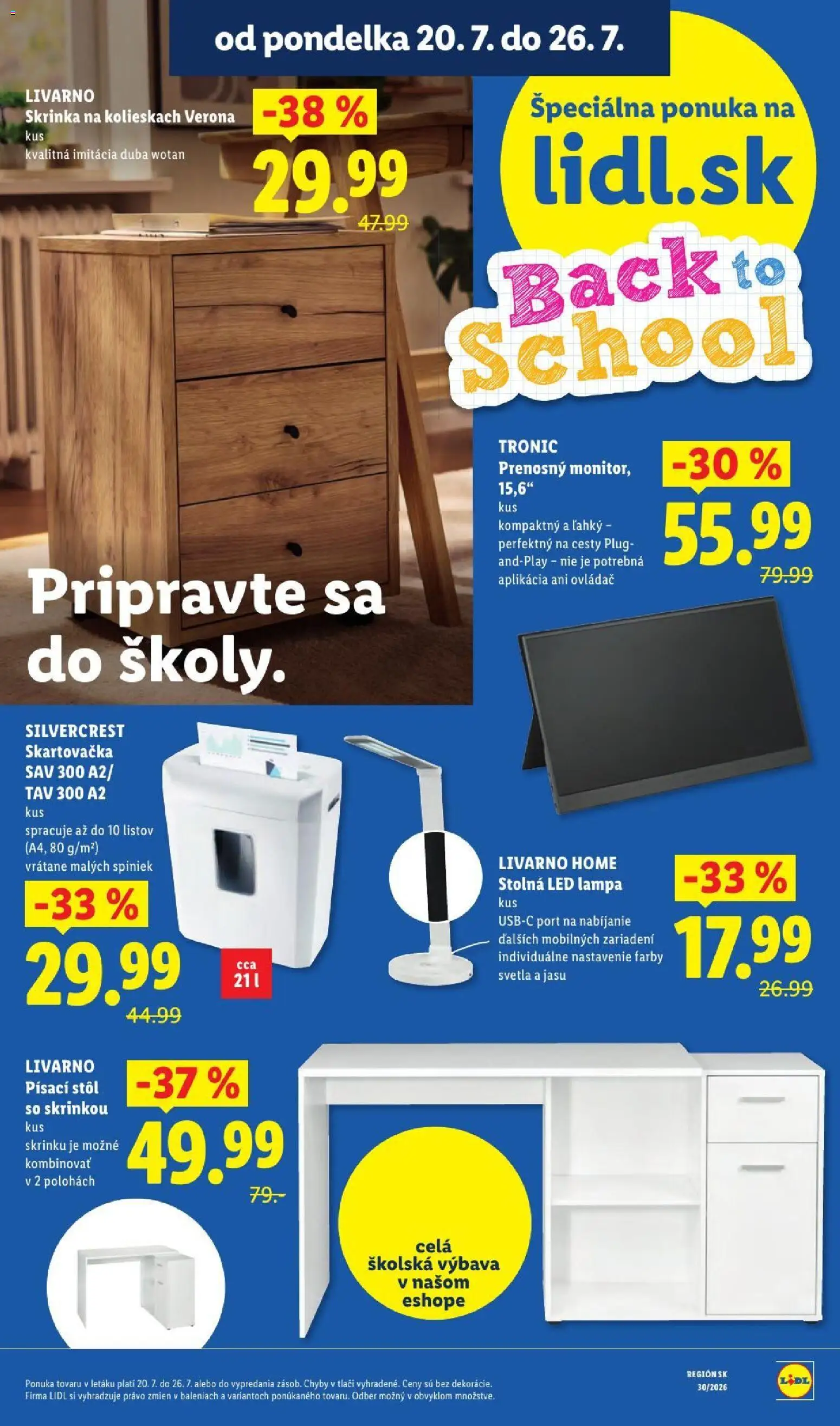 Nové Lidl akcie – leták je platný od 20.07.2026 | Strana: 9 | Produkty: Monitor, Skartovačka, Lampa, Led lampa