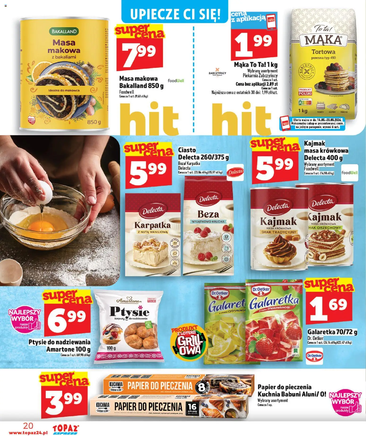 Topaz gazetka - Express od 14.05.2026 | Strona: 20 | Produkty: Pierogi, Masa makowa, Ciasto, Papier do pieczenia