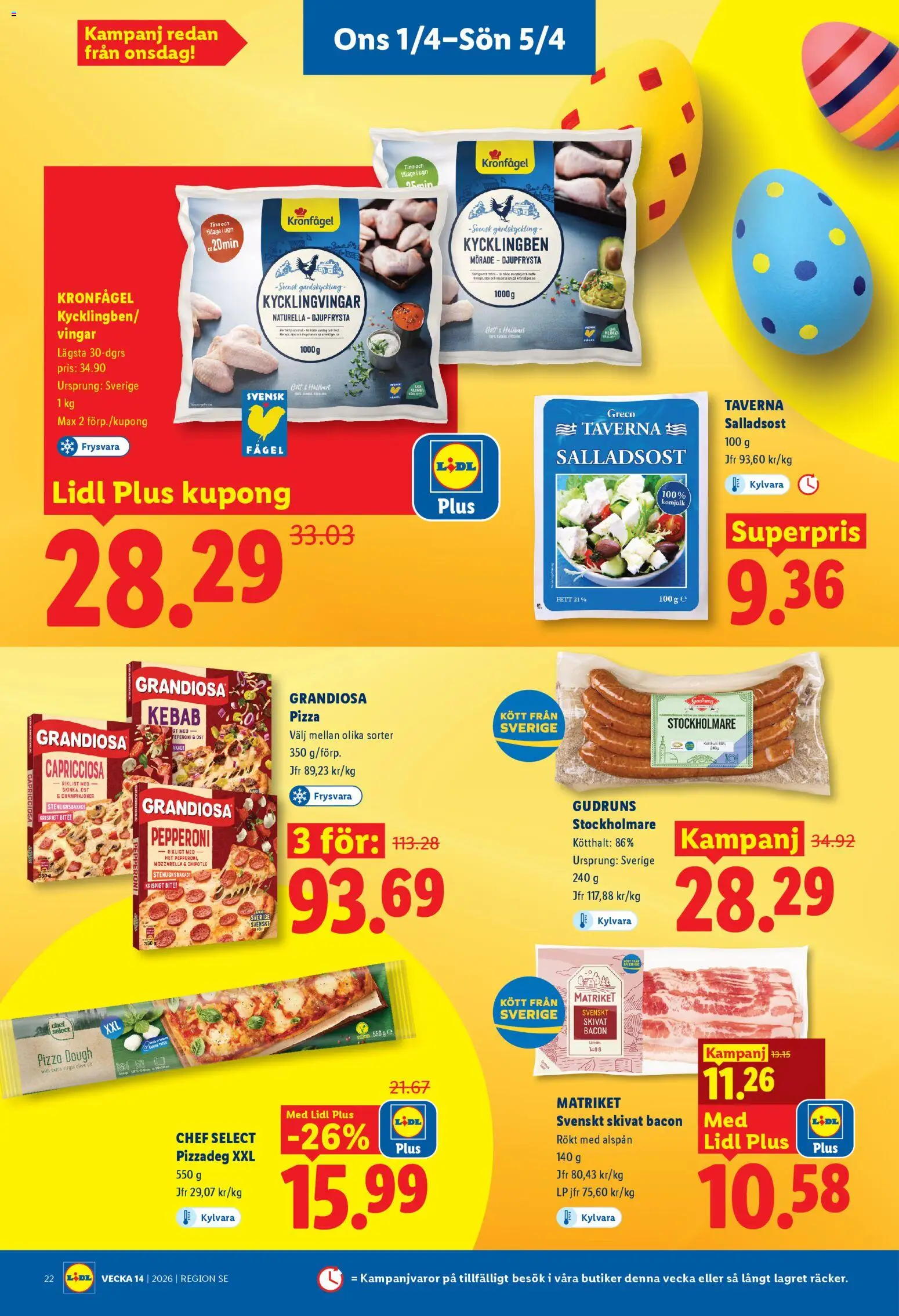Lidl reklamblad aktuell från 01/04/2026 | Sida: 26 | Produkter: Bacon, Ost, Pizza, Champinjoner