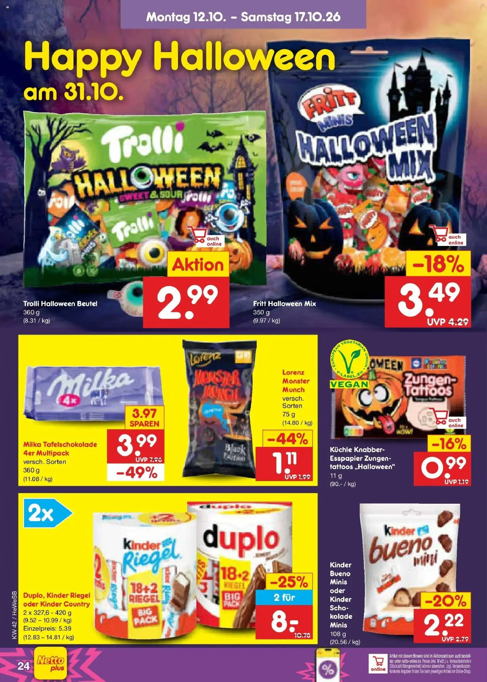 Netto Marken-Discount Prospekt Hamburg (ab 12.10.2026) » Angebote | Seite: 32 | Produkte: Milka, Kinder riegel, Monster, Kinder country