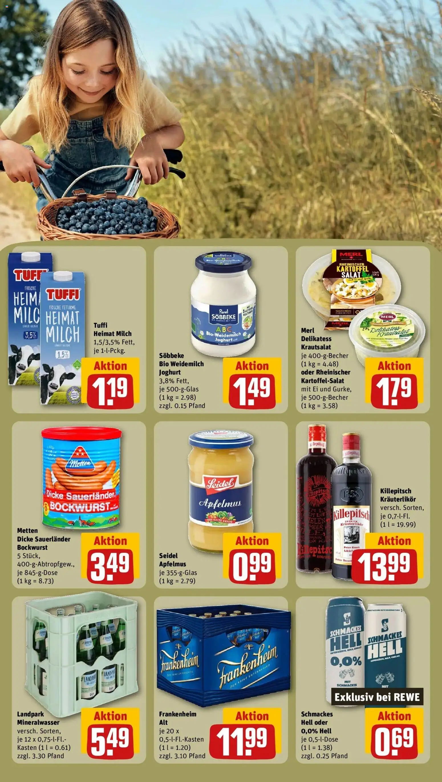 Rewe Prospekt Solingen / Ohligs – gültig ab 27.07.2026 | Seite: 27 | Produkte: Bockwurst, Milch, Mineralwasser, Salat