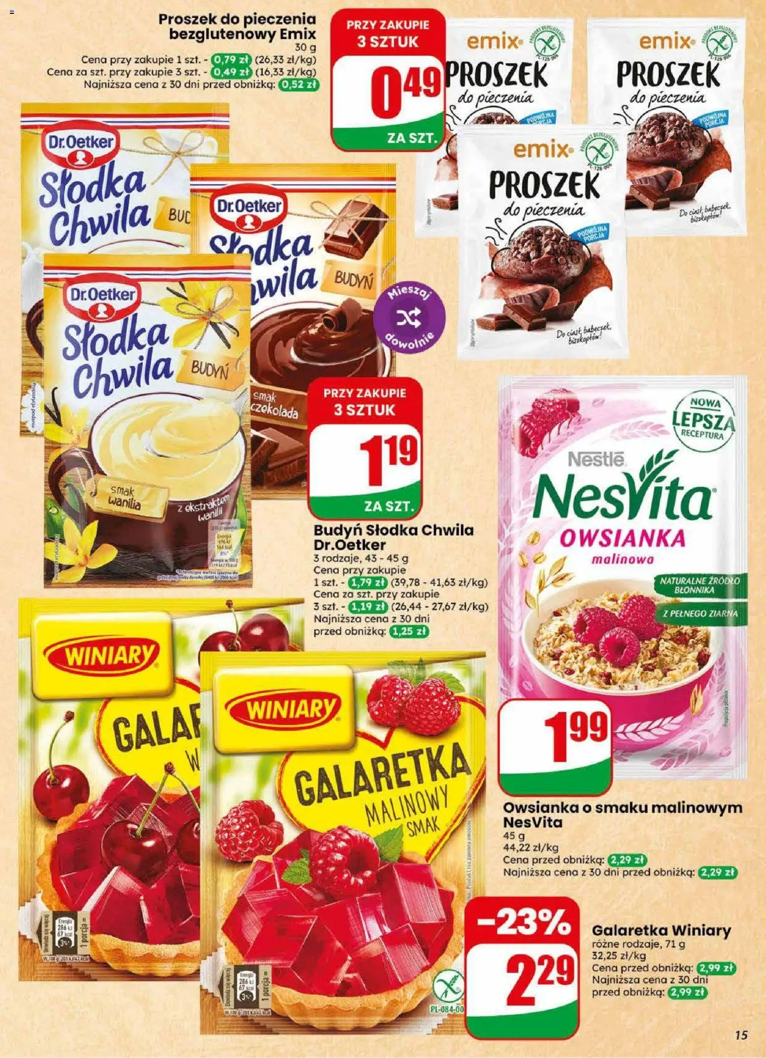 Dino gazetka od 22.07.2026 | Strona: 15 | Produkty: Owsianka, Galaretka, Czekolada