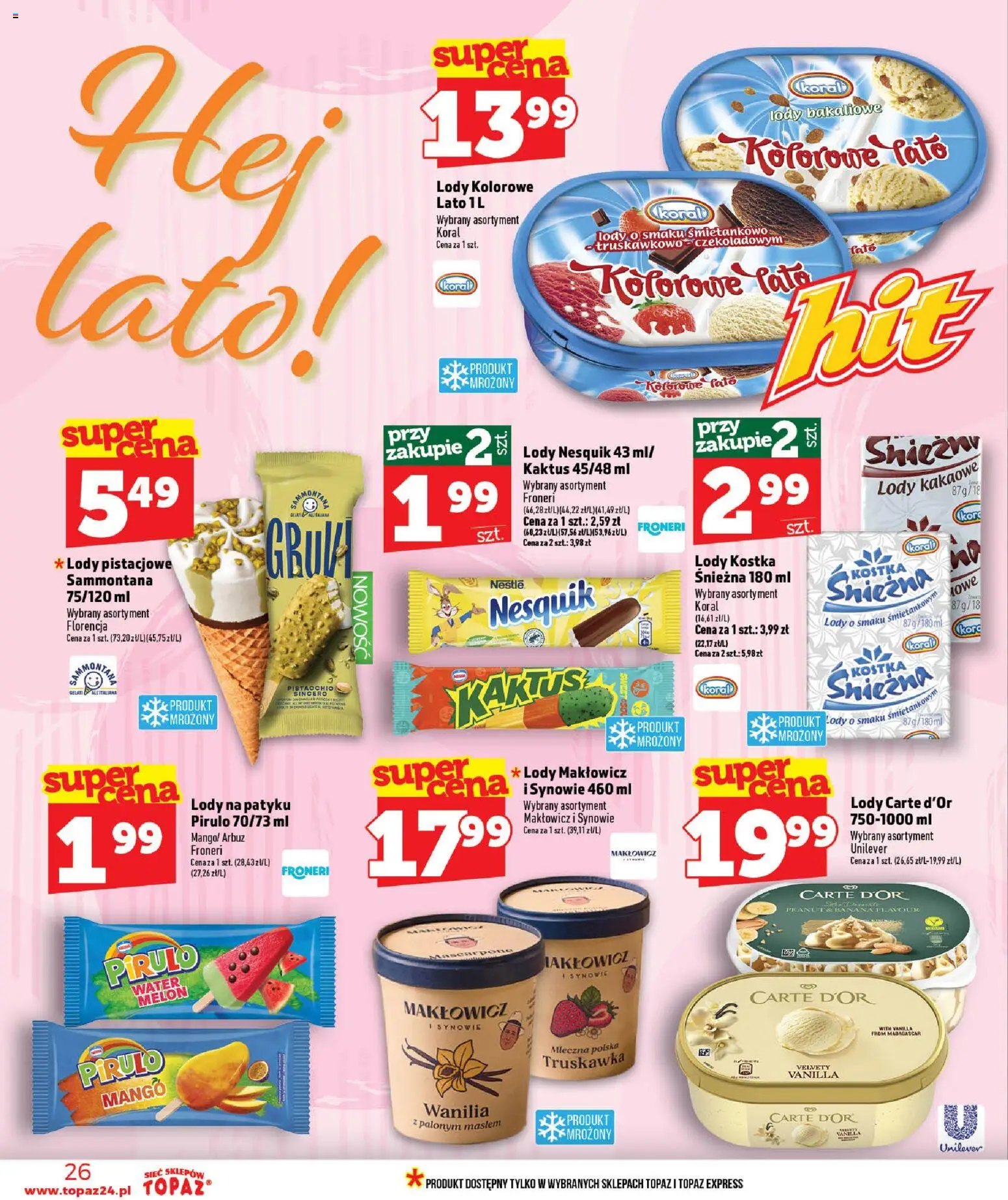 Topaz gazetka - Ceny małe na stałe od 25.06.2026 | Strona: 26 | Produkty: Mango, Arbuz, Melon, Lody na patyku