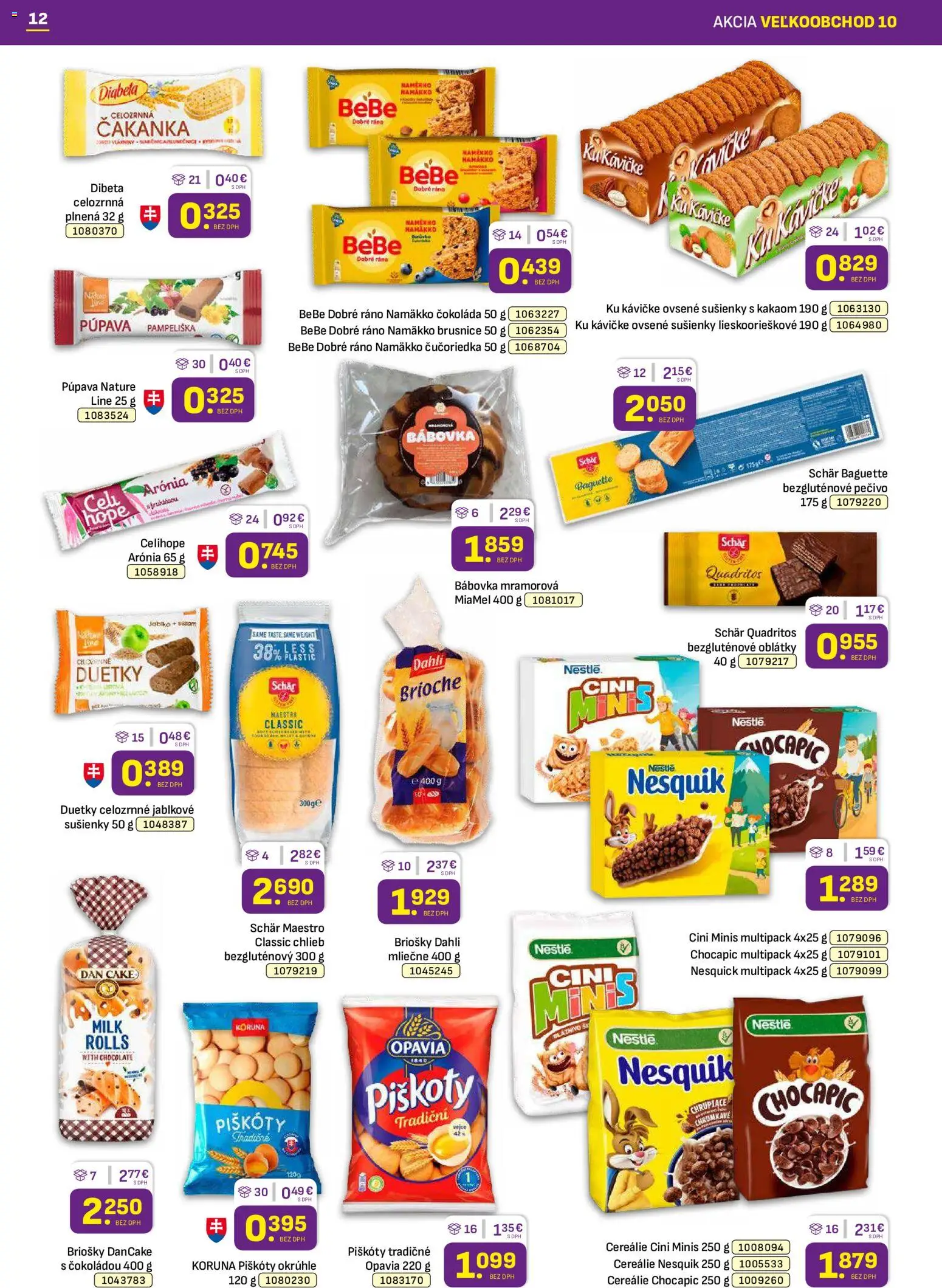 Nové Libex akcie – leták je platný od 18.05.2026 | Strana: 12 | Produkty: BeBe Dobré ráno, Chlieb, Čokoláda, Chocapic