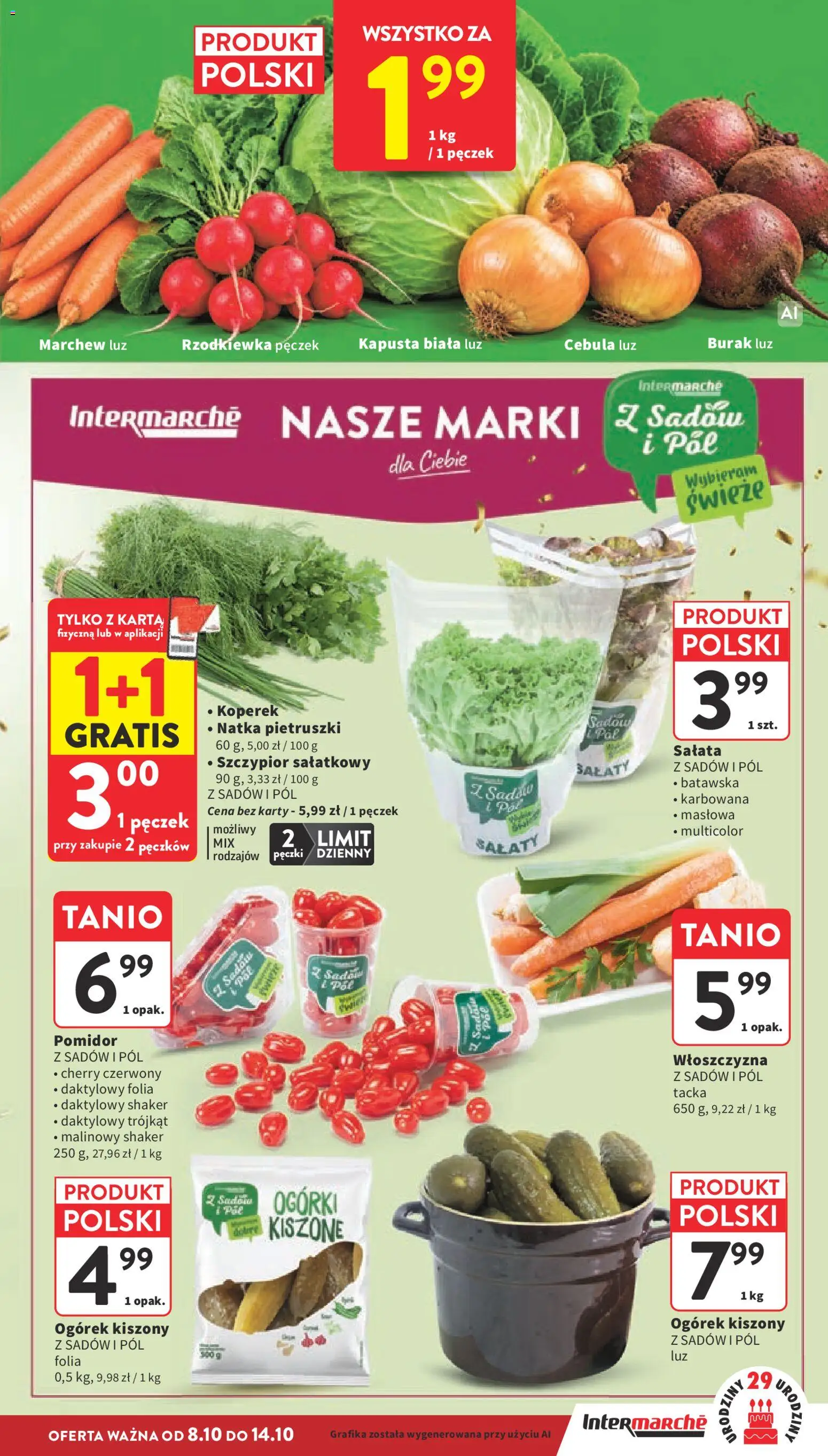 Intermarche gazetka od 08.10.2026 | Strona: 13 | Produkty: Cebula, Pomidor, Marchew, Ogórki
