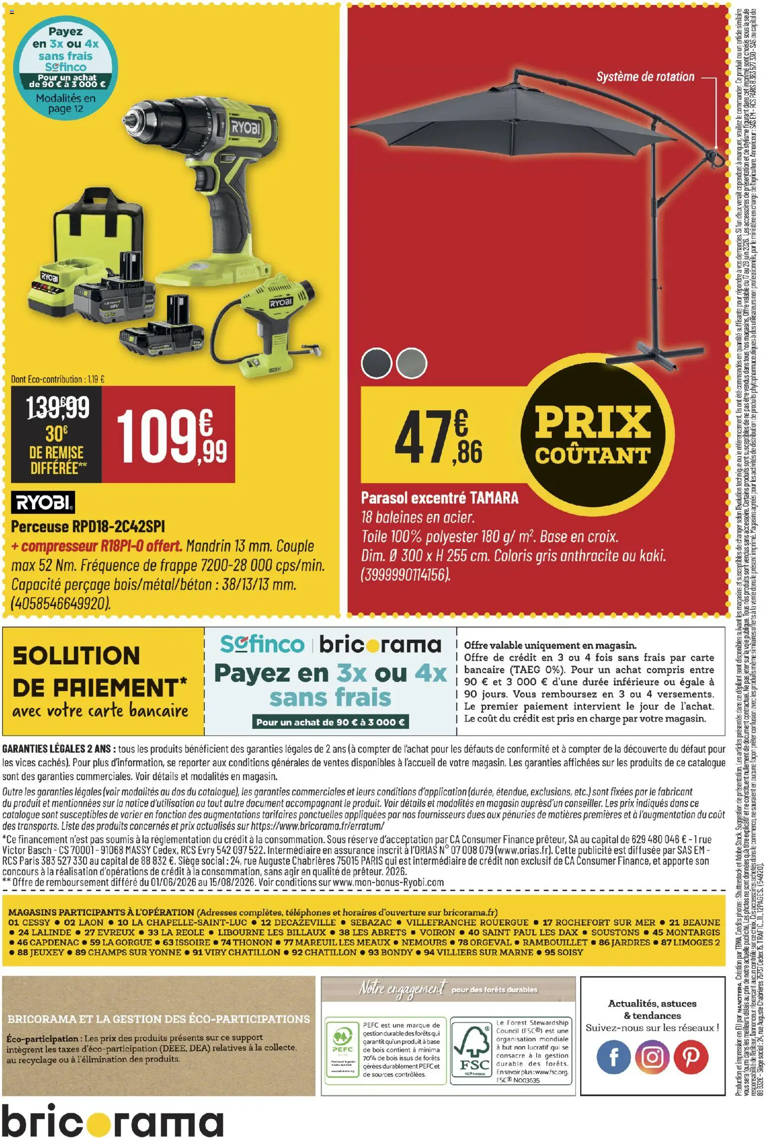 {H1} | Page: 12 | Produits: Perceuse, Base, Compresseur, Parasol