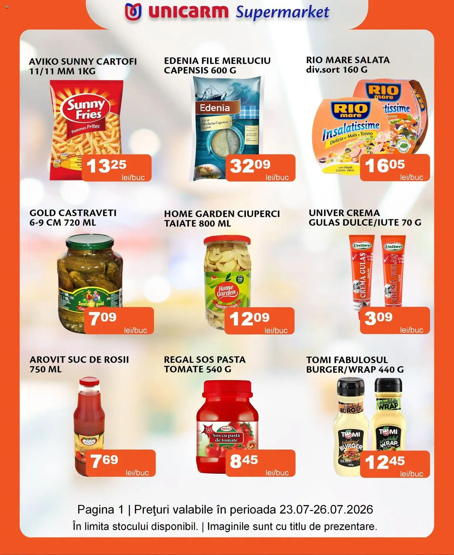 Noul catalog Unicarm – valabil de la 23.07.2026 | Pagină: 1 | Produse: Cremă, Gulaș, Salată, Sos