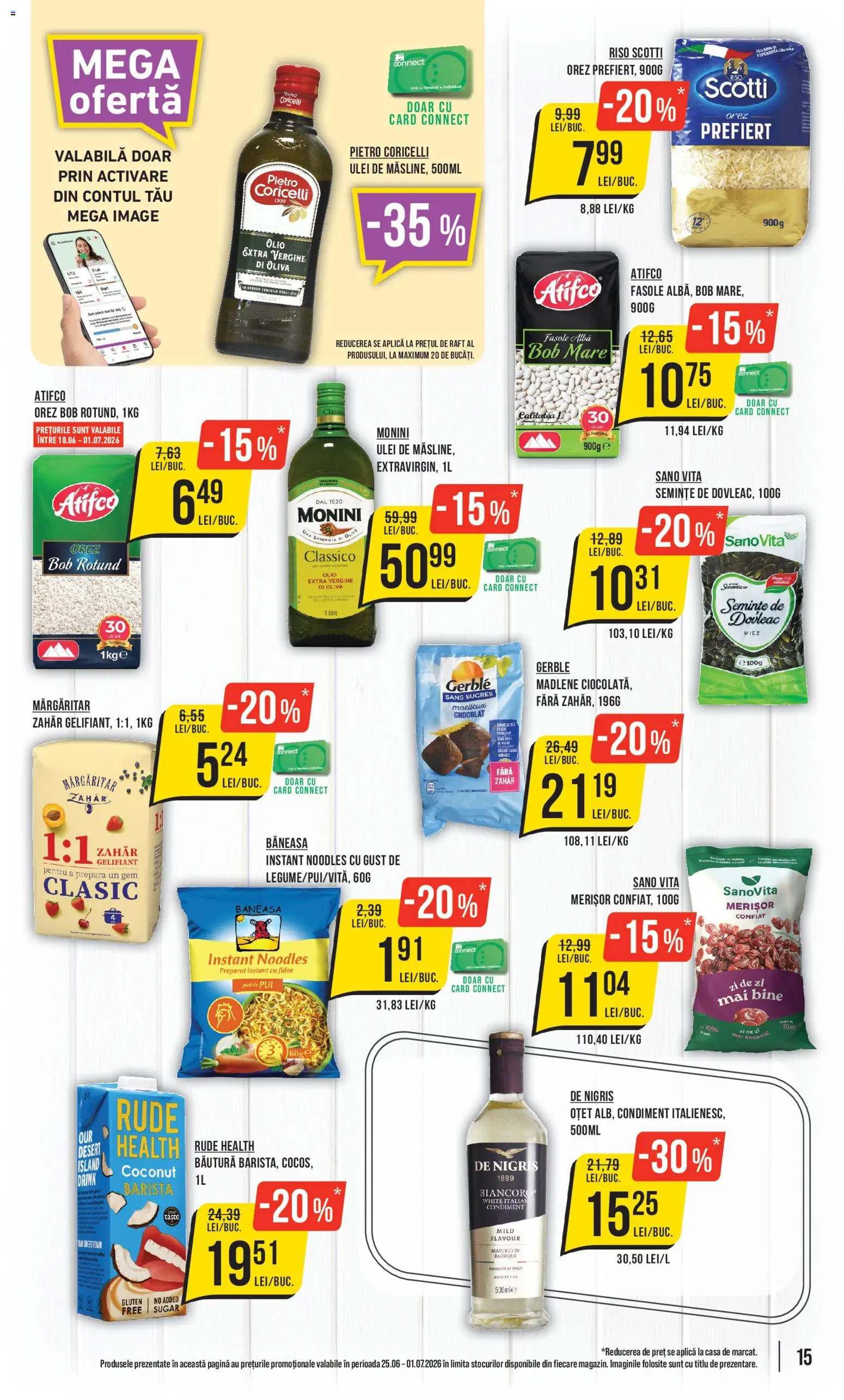 Noul catalog Mega Image – valabil de la 25.06.2026 | Pagină: 15 | Produse: Raft, Oțet, Fasole albă, Zahăr