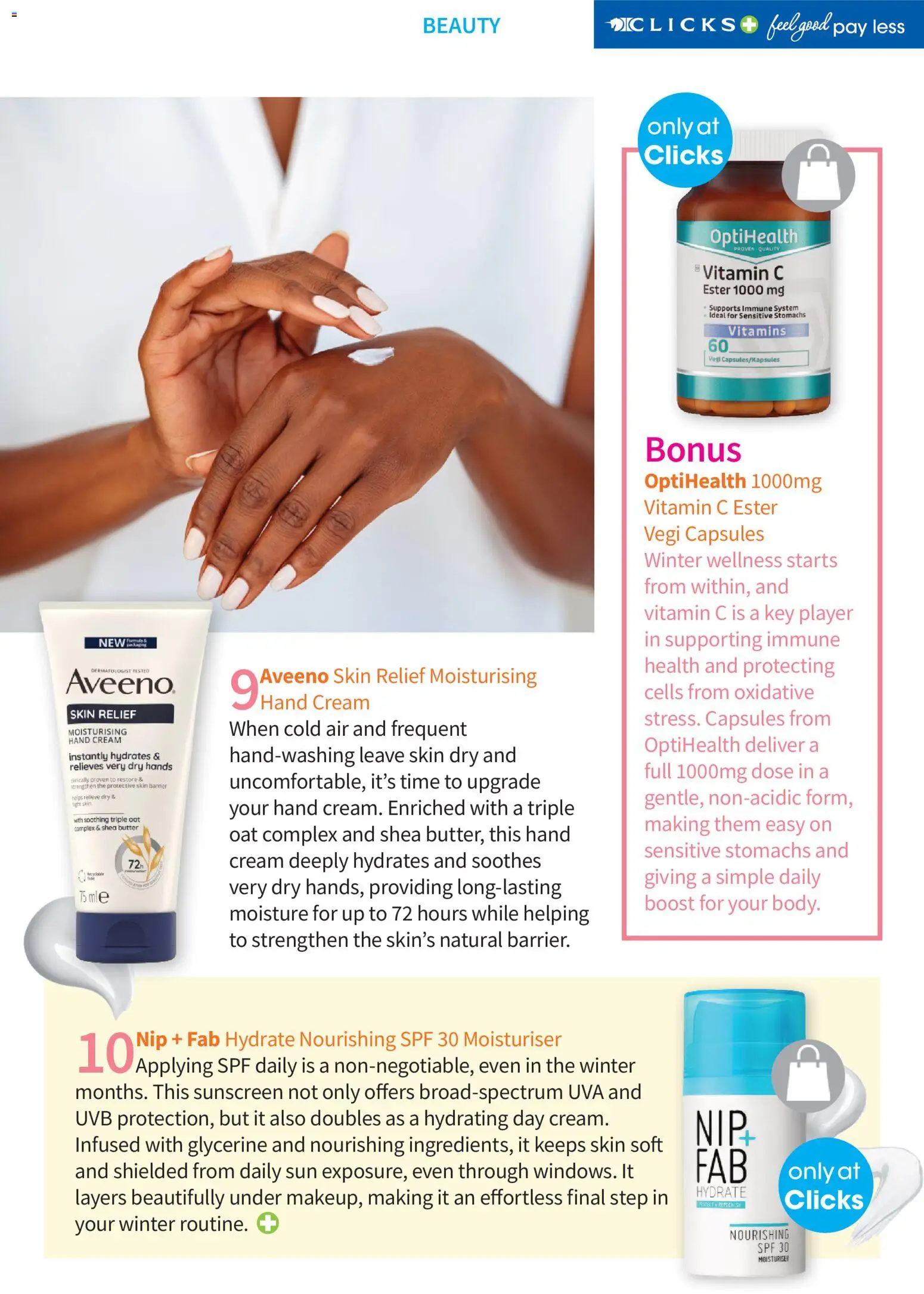 New Clicks catalogue – valid from 01.06.2026 | Page: 28 | Products: Player, Vitamins, Sunscreen, Hand cream