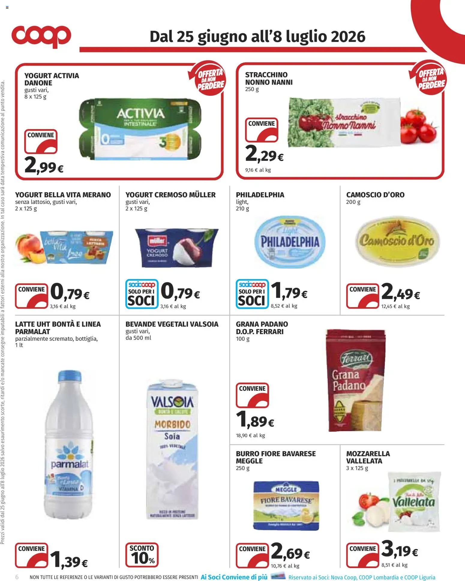 Volantino COOP del 25/06/2026 | Pagina: 6 | Prodotti: Mozzarella, Latte, Data, Grana Padano