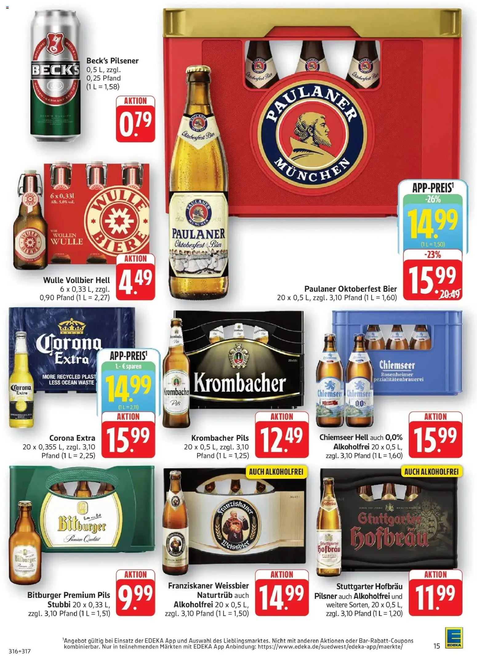 Edeka Prospekt Filderstadt-Bonlanden (ab 14.09.2026) » Angebote Online | Seite: 15 | Produkte: Bitburger, Weißbier, Pils, Paulaner