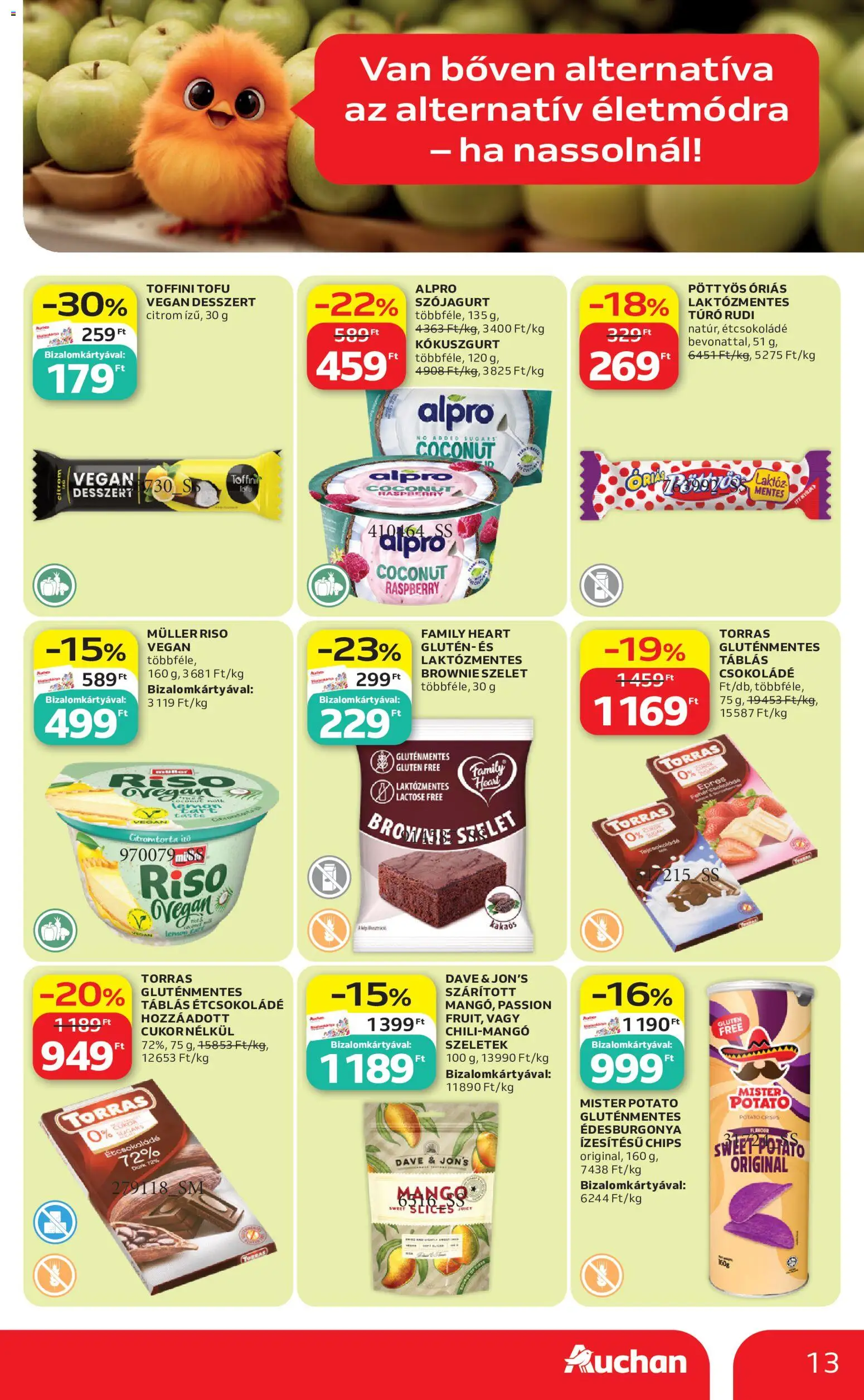 Auchan akciós ujság - amely érvényes a következő dátumtól: 21.05.2026 | Oldal: 13 | Termékek: Túró rudi, Gluténmentes, Brownie, Túró
