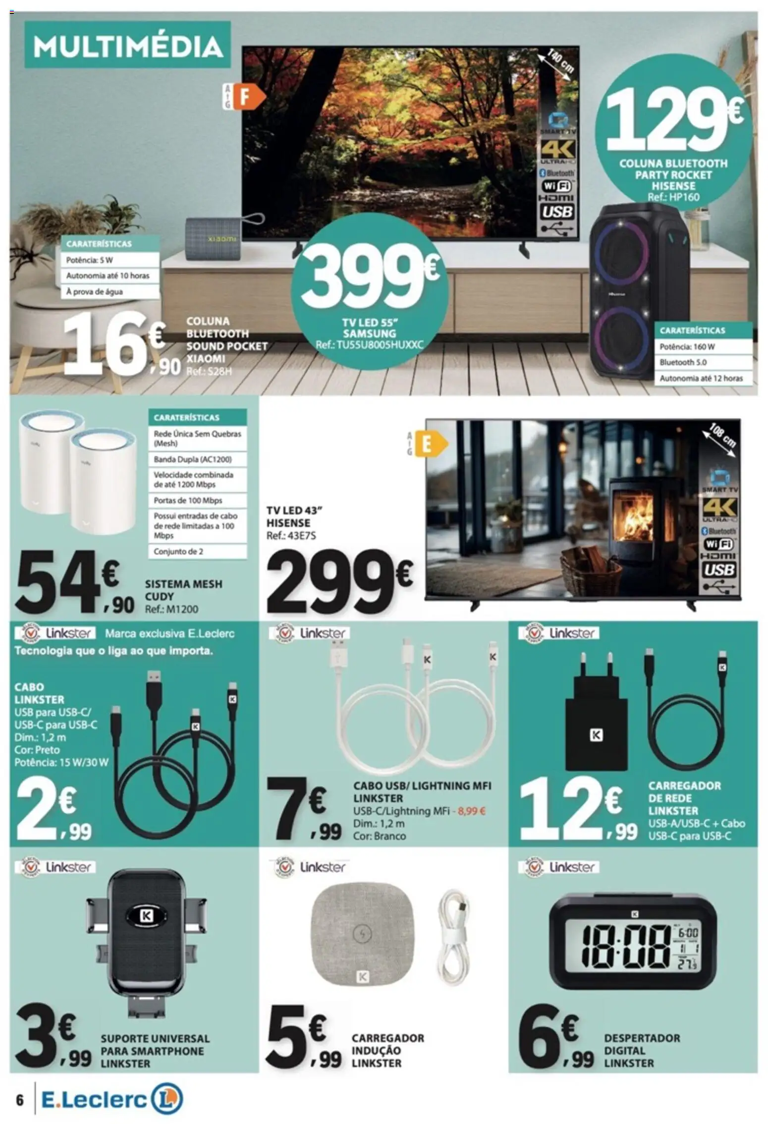 E.Leclerc folheto Não Alimentar │ válido de 22/10/2026 | Página: 6 | Produtos: Agua, Smartphone, Cabo, Tv led