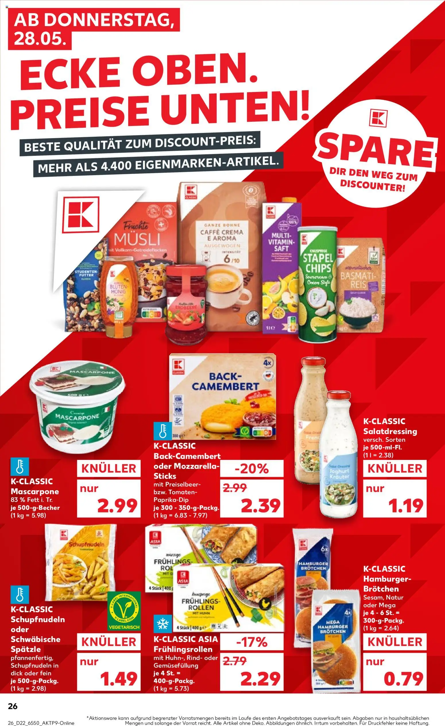 Kaufland Prospekt Kiel – gültig ab 28.05.2026 | Seite: 26 | Produkte: Musli, Mascarpone, Mozzarella, Chips