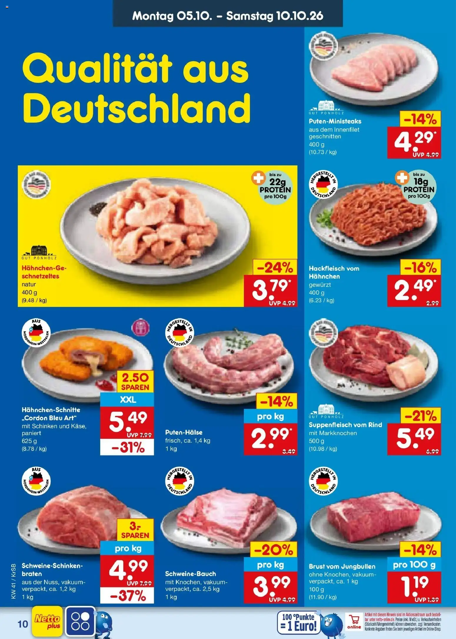 Netto Marken-Discount Prospekt Baesweiler (ab 05.10.2026) » Angebote | Seite: 10 | Produkte: Hahnchen, Schweinebauch, Suppenfleisch, Hackfleisch