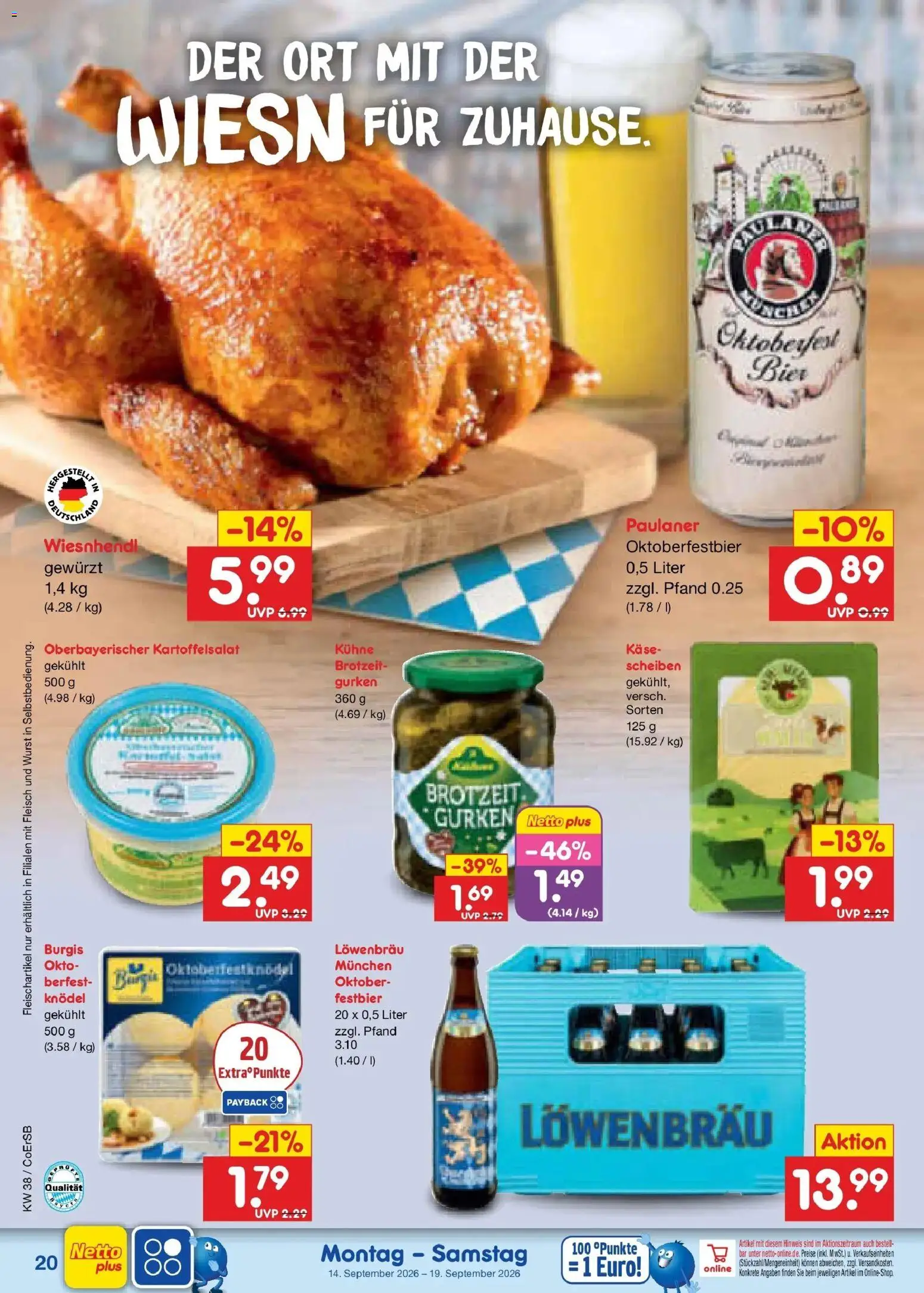 Netto Marken-Discount Prospekt Leipzig – gültig ab 14.09.2026 | Seite: 30 | Produkte: Käse, Bier, Wurst, Gurken