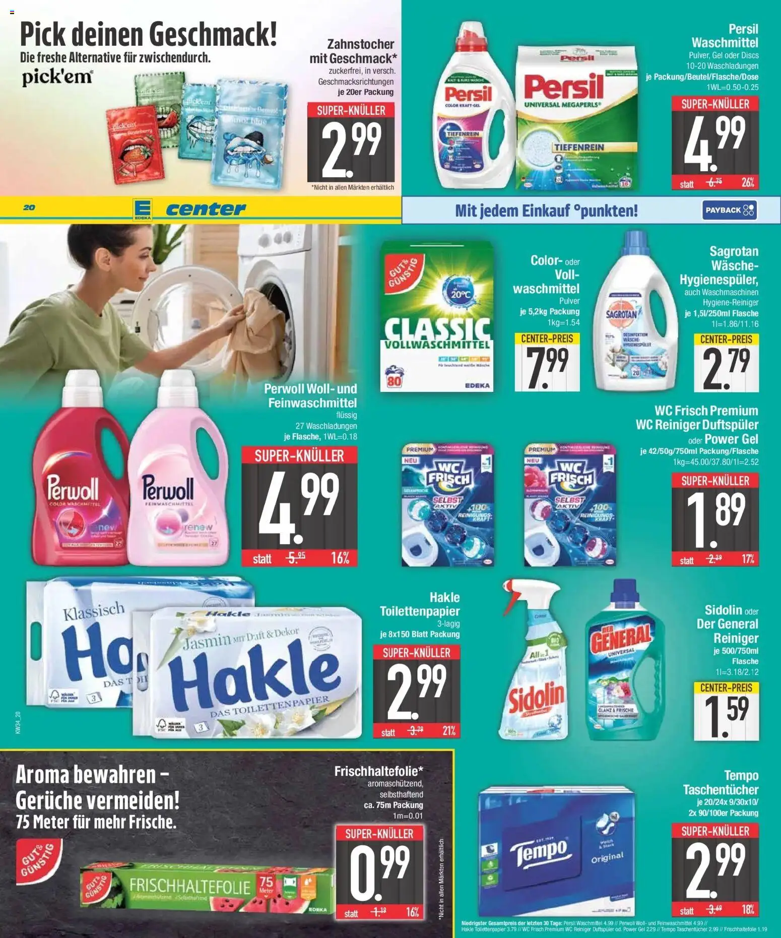 E center Prospekt Abensberg – gültig ab 17.08.2026 | Seite: 20 | Produkte: Taschentücher, Duft, Waschmittel, Toilettenpapier