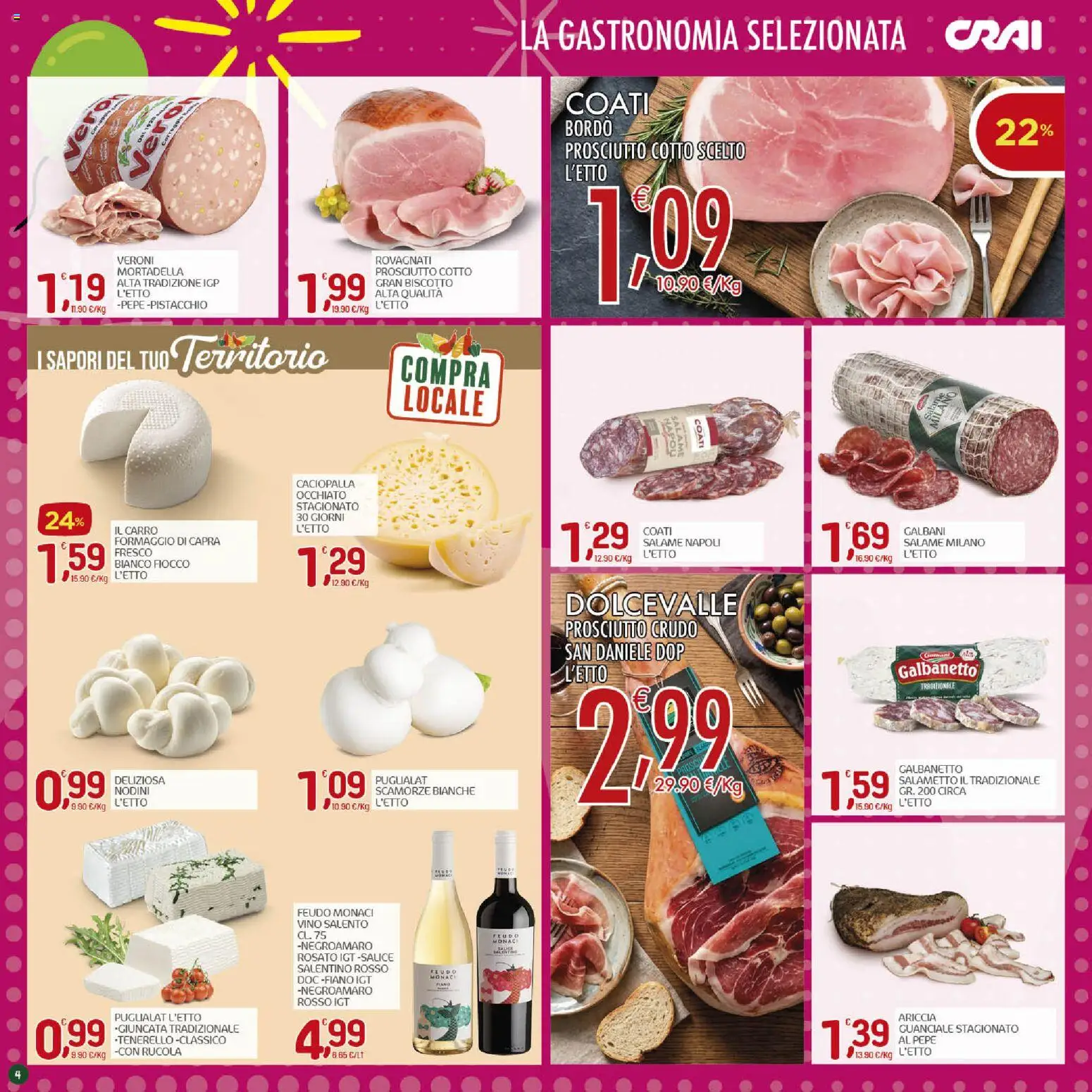 Volantino CRAI del 01/10/2026 | Pagina: 4 | Prodotti: Prosciutto Cotto, Salame, Prosciutto, Mortadella