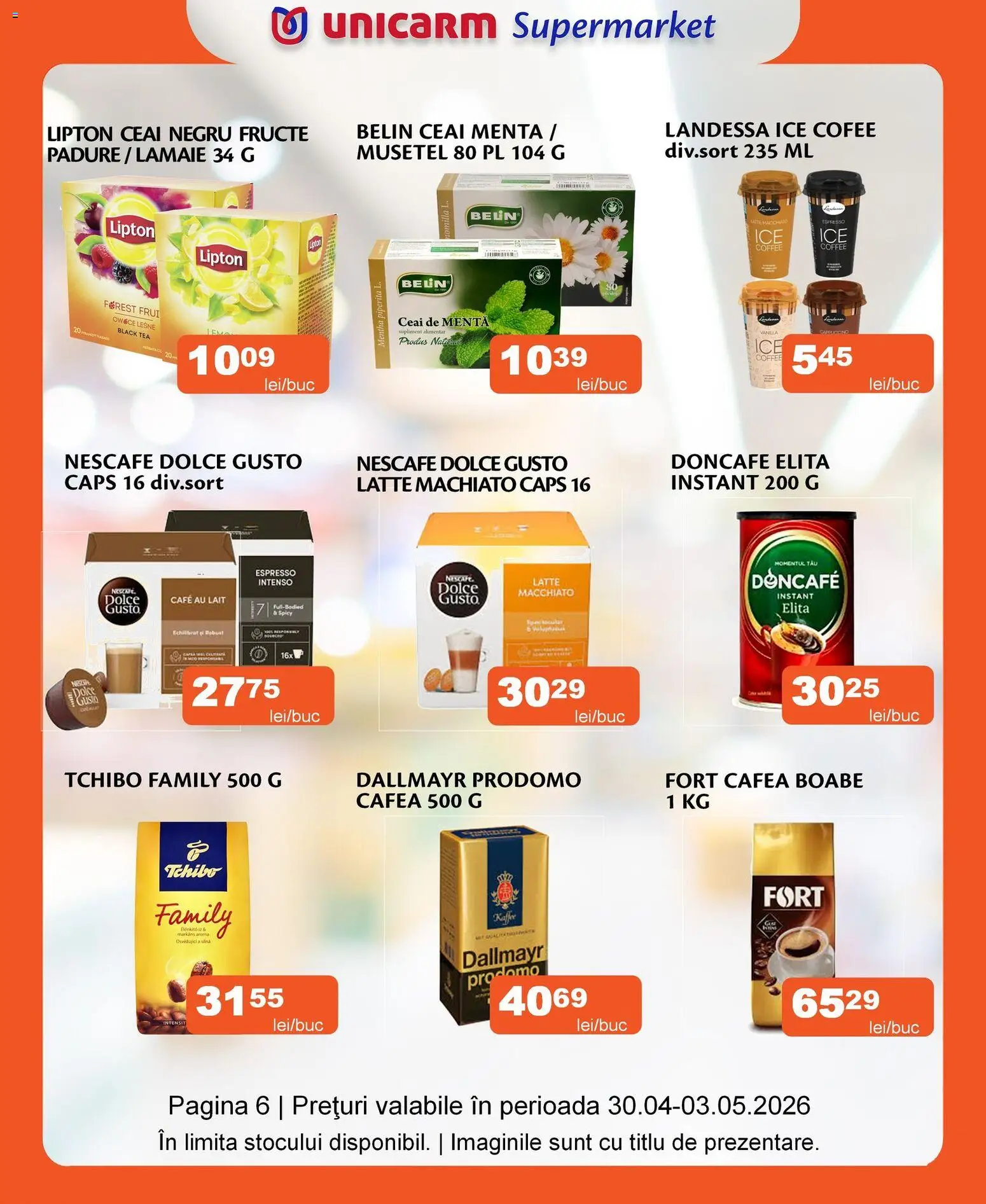 Noul catalog Unicarm – valabil de la 30.04.2026 | Pagină: 6 | Produse: Cafea, Ceai, Fructe, Lămâie