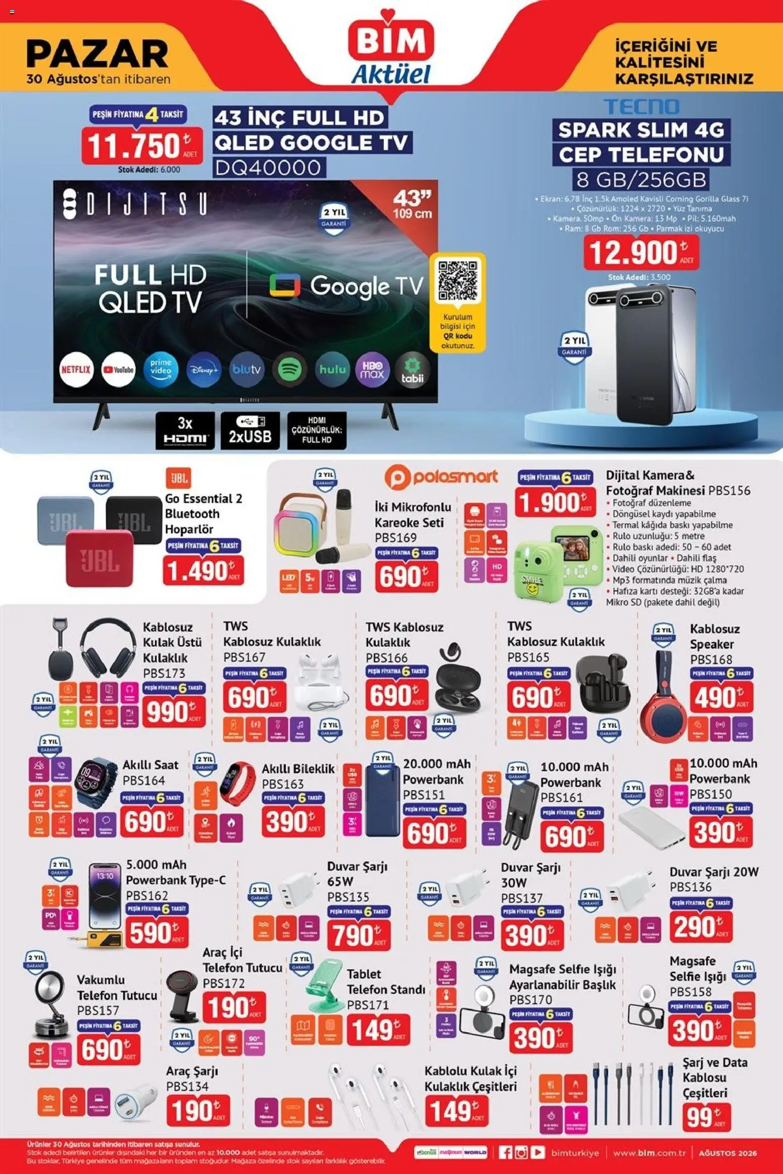 BİM - Katalog Pazar - 30 Ağustos 2026 tarihinden itibaren geçerlidir | Sayfa: 2 | Ürünler: Baskı, Telefon, Kamera, Hoparlör
