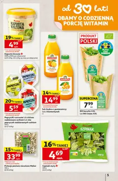 Pogląd oferty "Auchan gazetka - 30 Lat Hipermarket" - ważna od 24.09.2026 | Strona: 5 | Produkty: Kapusta, Pistacje, Sok, Marchewka