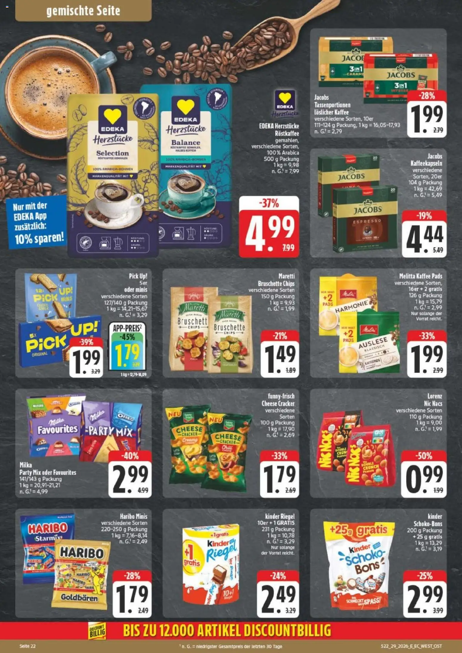 Edeka Prospekt Verrückter Preis – gültig ab 13.07.2026 | Seite: 22 | Produkte: Melitta, Haribo, Kaffee, Kinder riegel