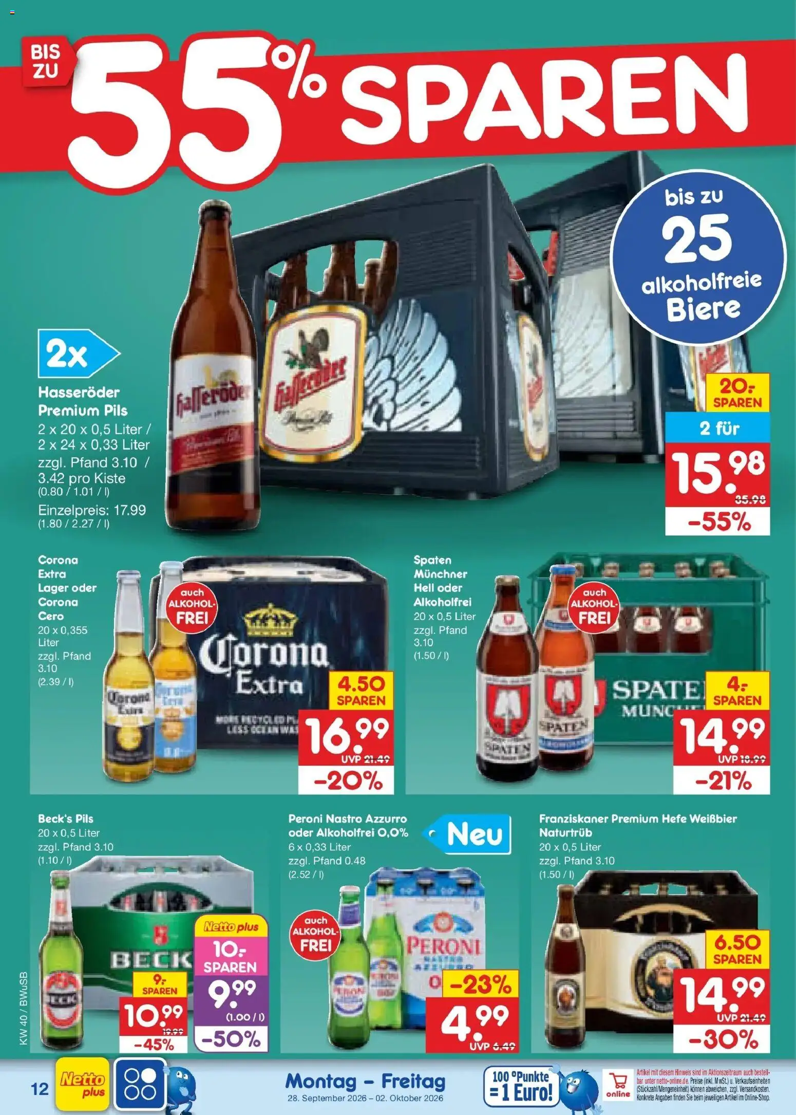 Netto Marken-Discount Prospekt Stemwede-Dielingen – gültig ab 28.09.2026 | Seite: 18 | Produkte: Franziskaner, Weißbier, Hefe weissbier, Hasseröder