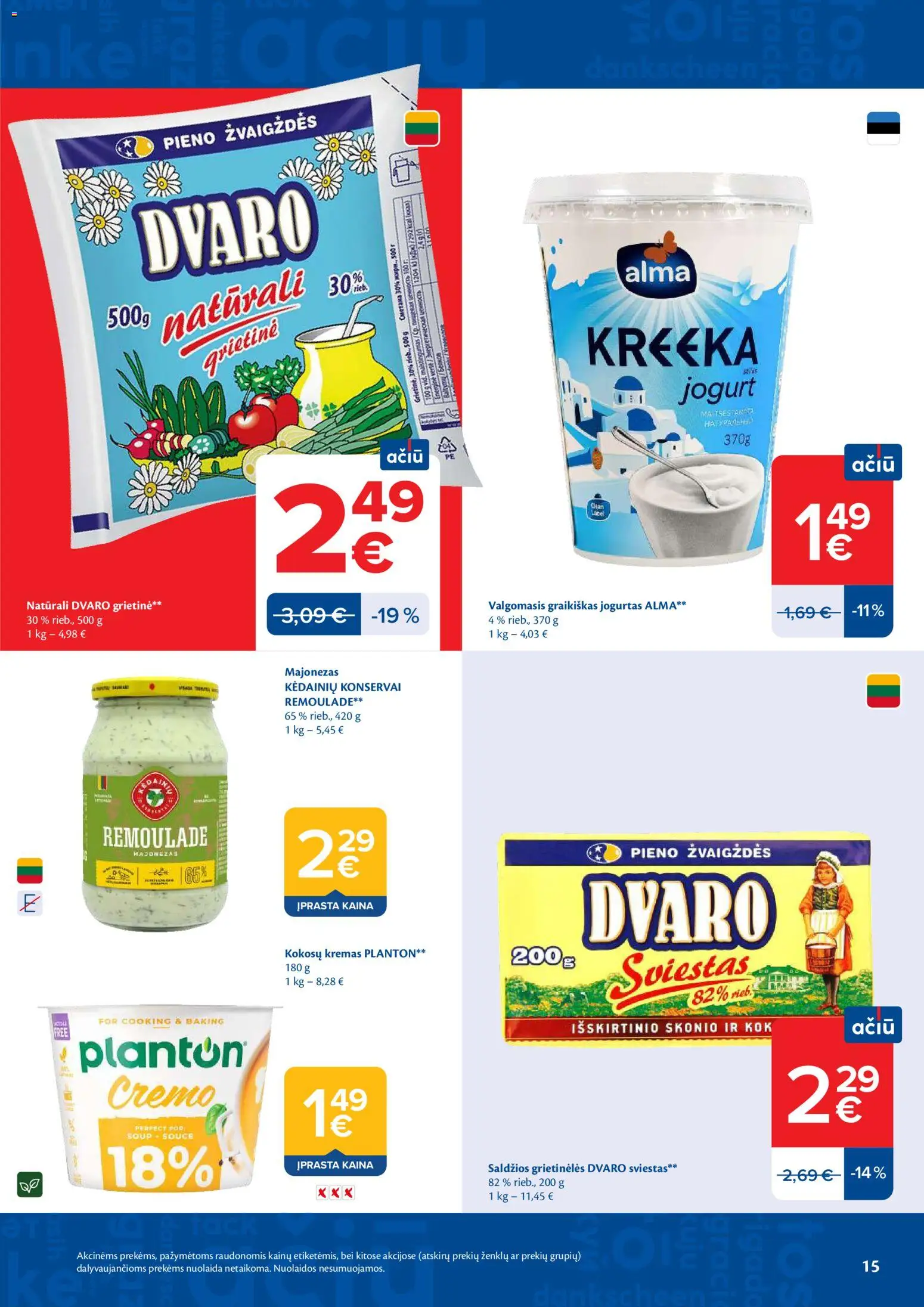 MAXIMA akcijos nuo 19.05.2026 | Puslapis: 15 | Prekių: Kremas, Jogurtas, Sviestas, Majonezas