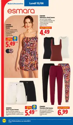 LIDL - Prévisualisation de ESMARA Short en jean femme, Du 36 au 46 selon modèle Ex. 98 % coton (dont 20 % recyclé) et 2 % élasthanne (LYCRA®). L'unité au choix. valide à partir de 11.06.2026 | Page: 48