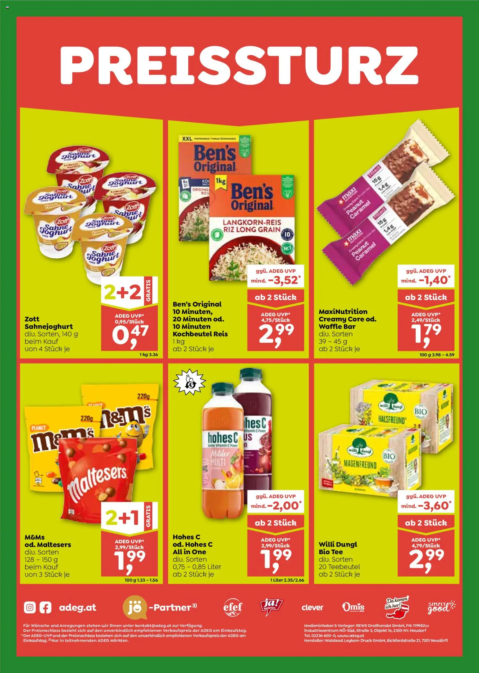 ADEG Flugblatt gültig ab 22.10.2026 | Seite: 8 | Produkte: Sahne, Joghurt, Reis, Tee