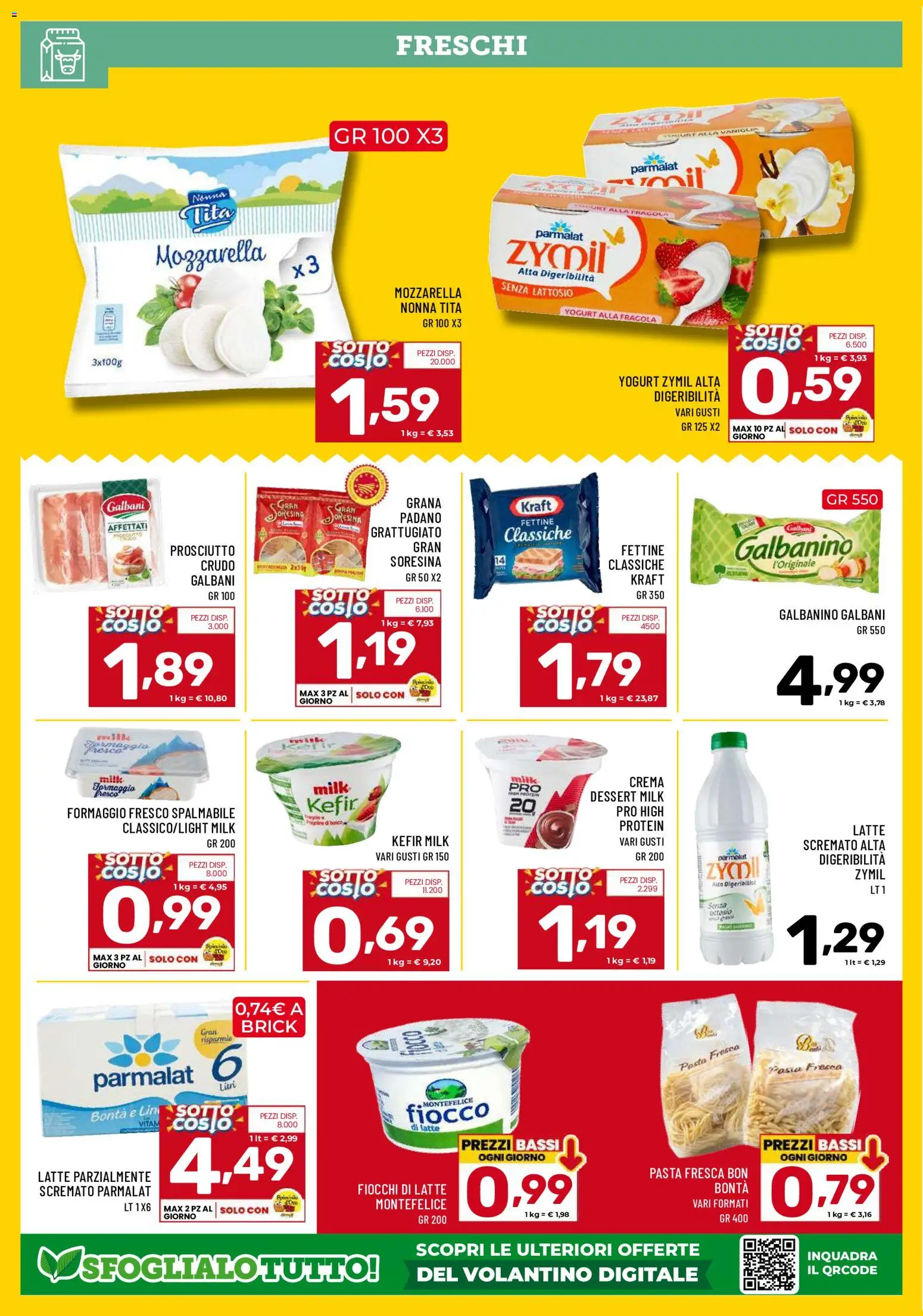 Volantino Il Centesimo del 12.05.2026 | Pagina: 2 | Prodotti: Mozzarella senza lattosio, Latte, Prosciutto, Pasta