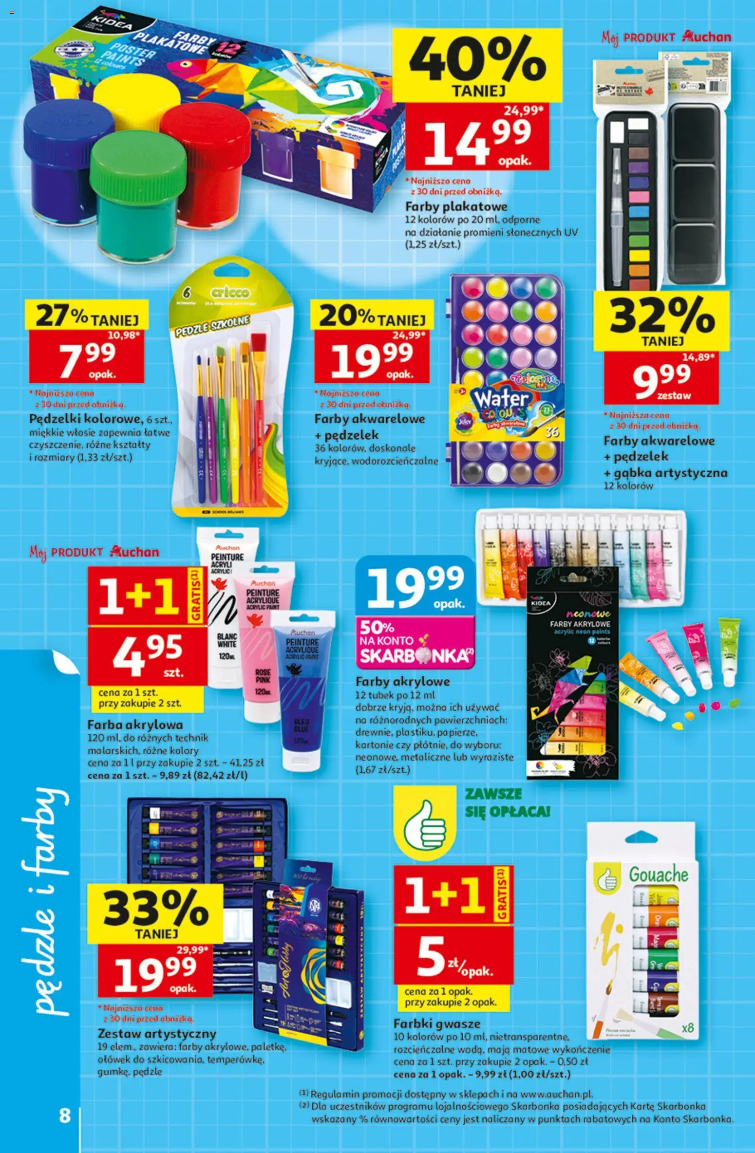 Auchan gazetka - 30 Lat Hipermarket od 30.07.2026 | Strona: 8 | Produkty: Farby akrylowe, Gąbka