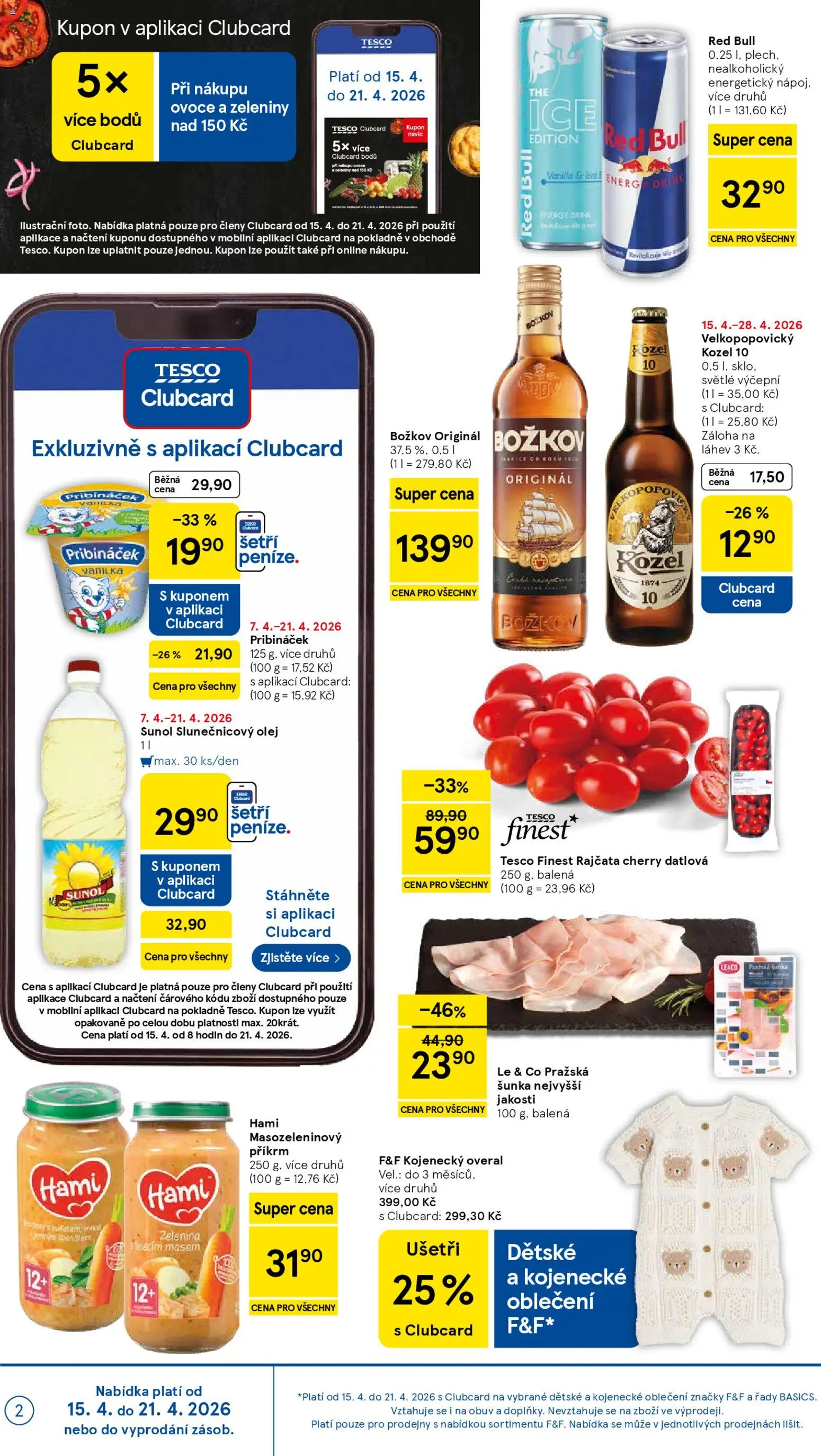 Tesco leták - Supermarket od 15.04.2026 | Strana: 2 | Produkty: Finest, Kozel, Velkopopovický Kozel, Příkrm