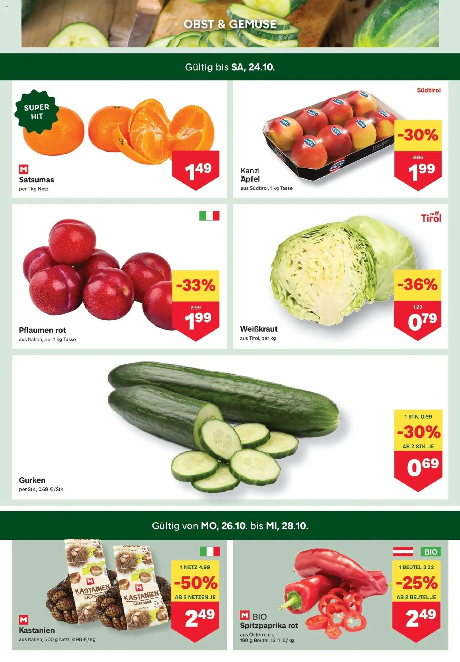 MPREIS Pfunds von 22.10.2026 - Aktuelle Angebote | Seite: 2 | Produkte: Gurken, Gemüse, Obst, Äpfel