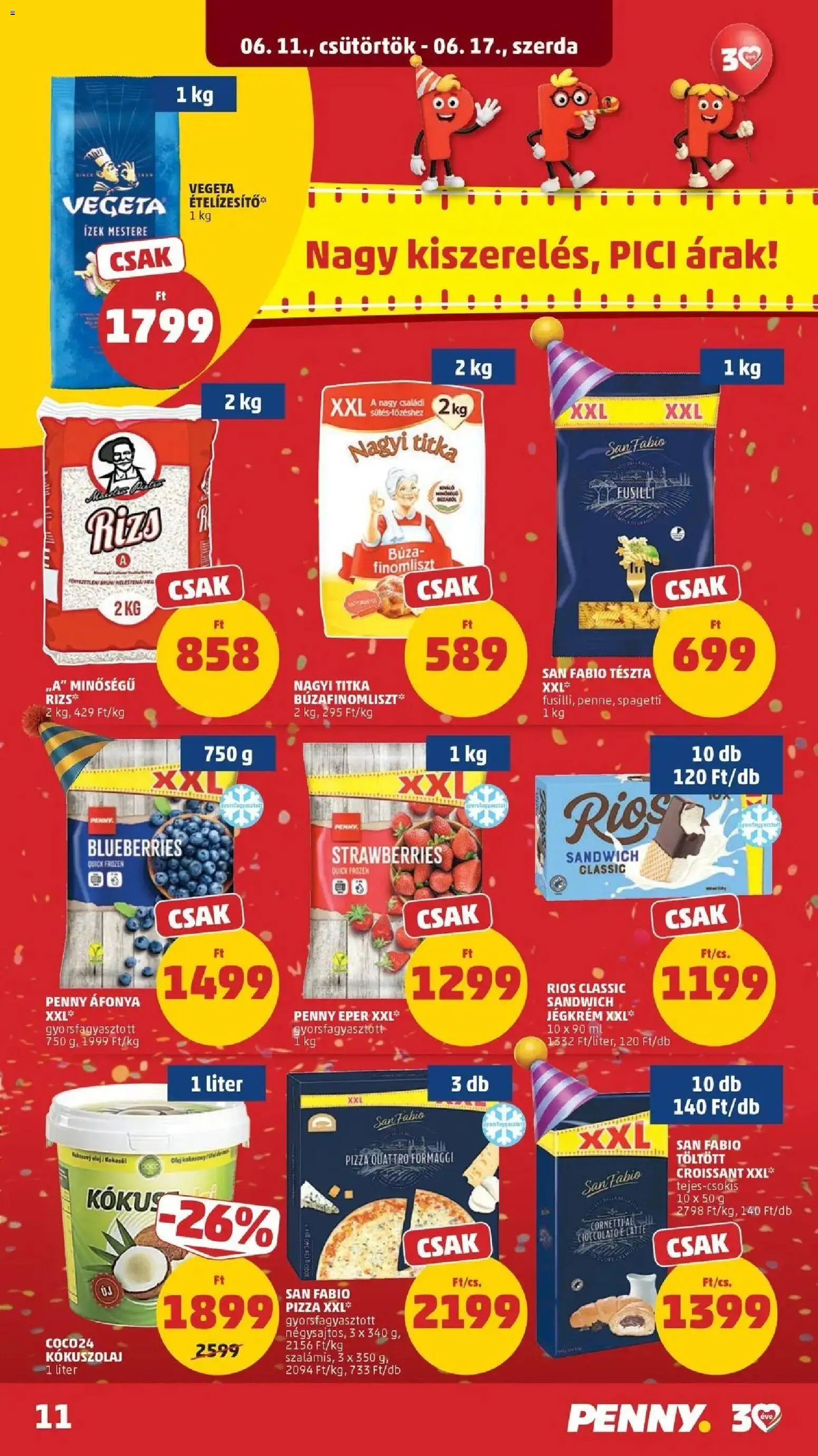 PENNY akciós ujság - amely érvényes a következő dátumtól: 11.06.2026 | Oldal: 11 | Termékek: Spagetti, Croissant, Kókuszolaj, Rizs