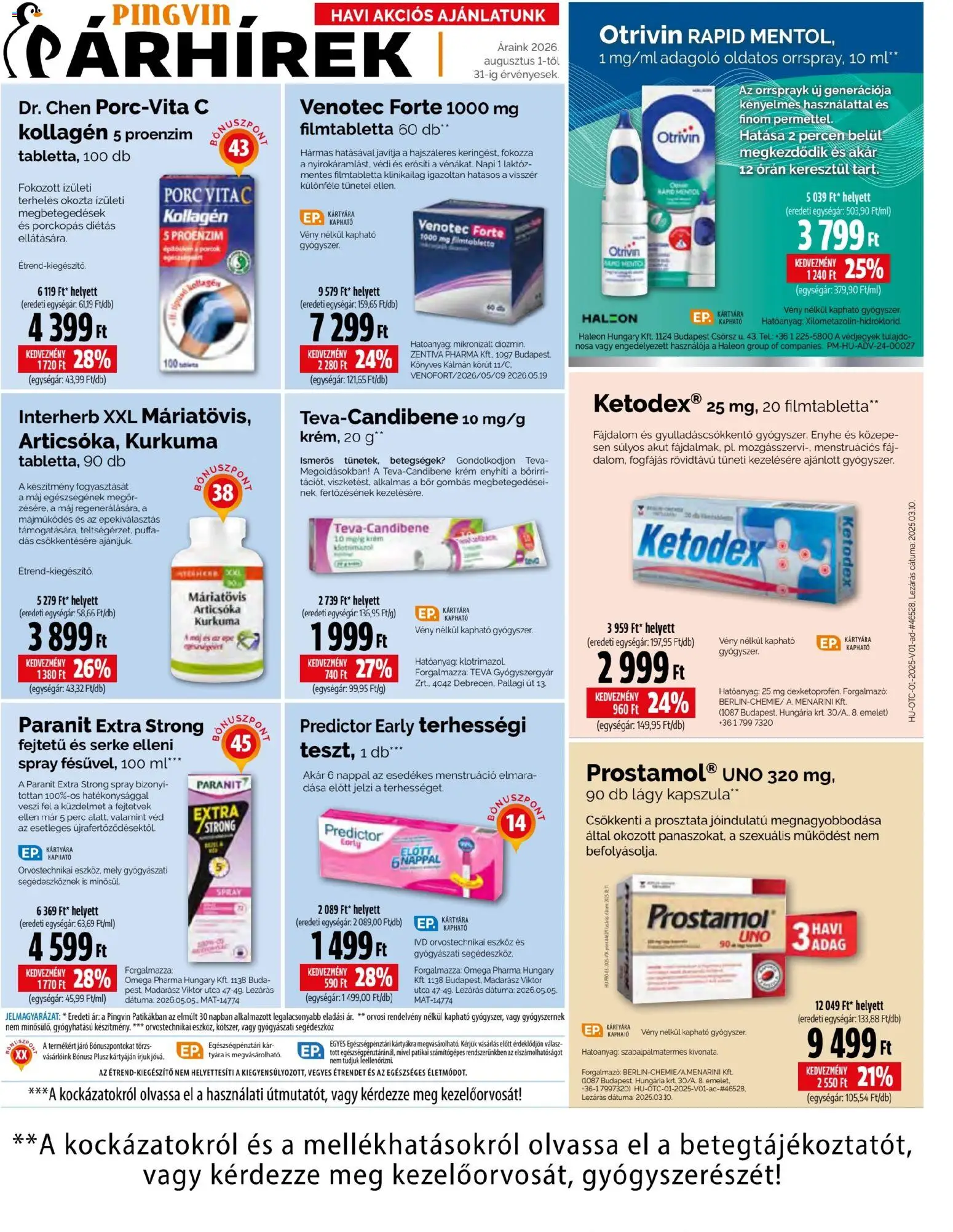 Pingvin Patika akciós ujság - amely érvényes a következő dátumtól: 2026.08.01. | Oldal: 9 | Termékek: Articsóka, Kollagén, Kurkuma, Bor