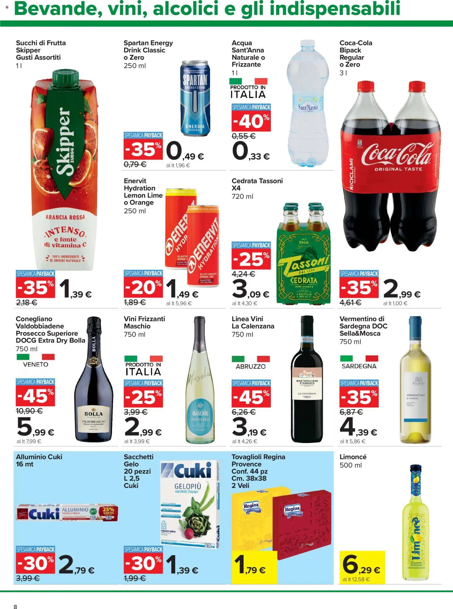 Volantino Carrefour del 30/07/2026 | Pagina: 8 | Prodotti: Prosecco, Acqua, Lime, Arancia