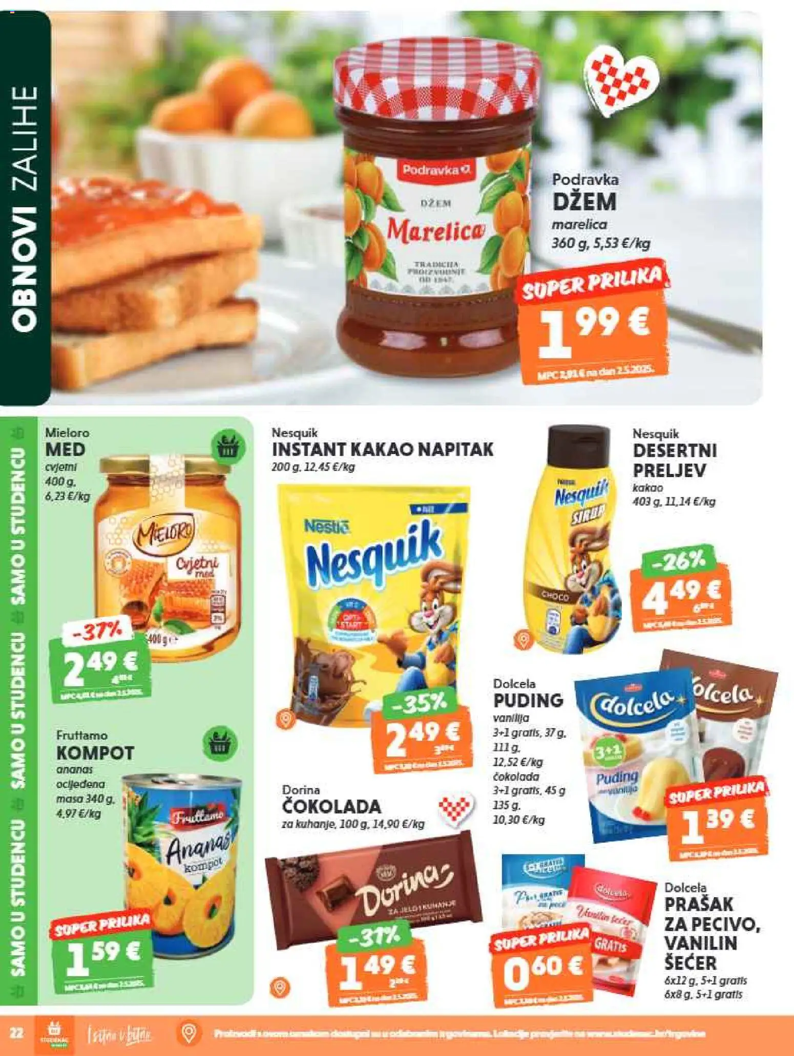 Studenac katalog | vrijedi od 29.07.2026 | Stranica: 22 | Proizvodi: Dorina, Ananas, Nesquik, Šećer