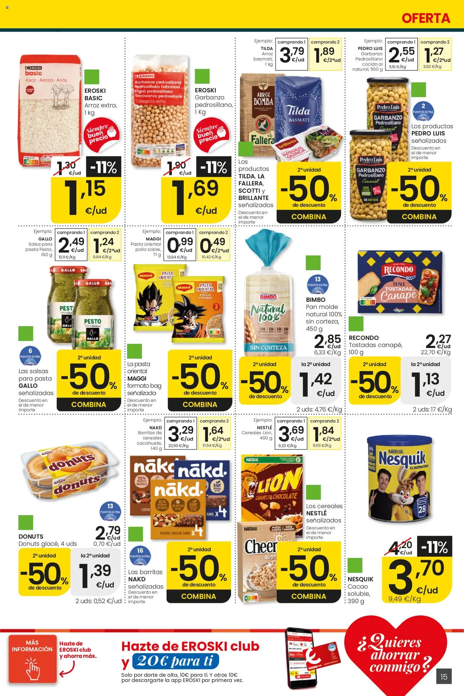Eroski Nirekin aurreztu nahi Aliprox │ válido desde el 14.05.2026 | Página: 15 | Productos: Cereales, Pasta, Donuts, Φρυγανιές σικάλεως