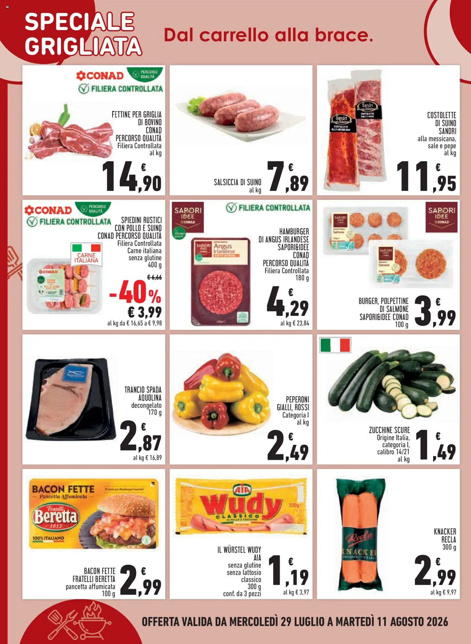 Volantino Conad del 29/07/2026 | Pagina: 6 | Prodotti: Bovino, Suino, Salsiccia, Wurstel