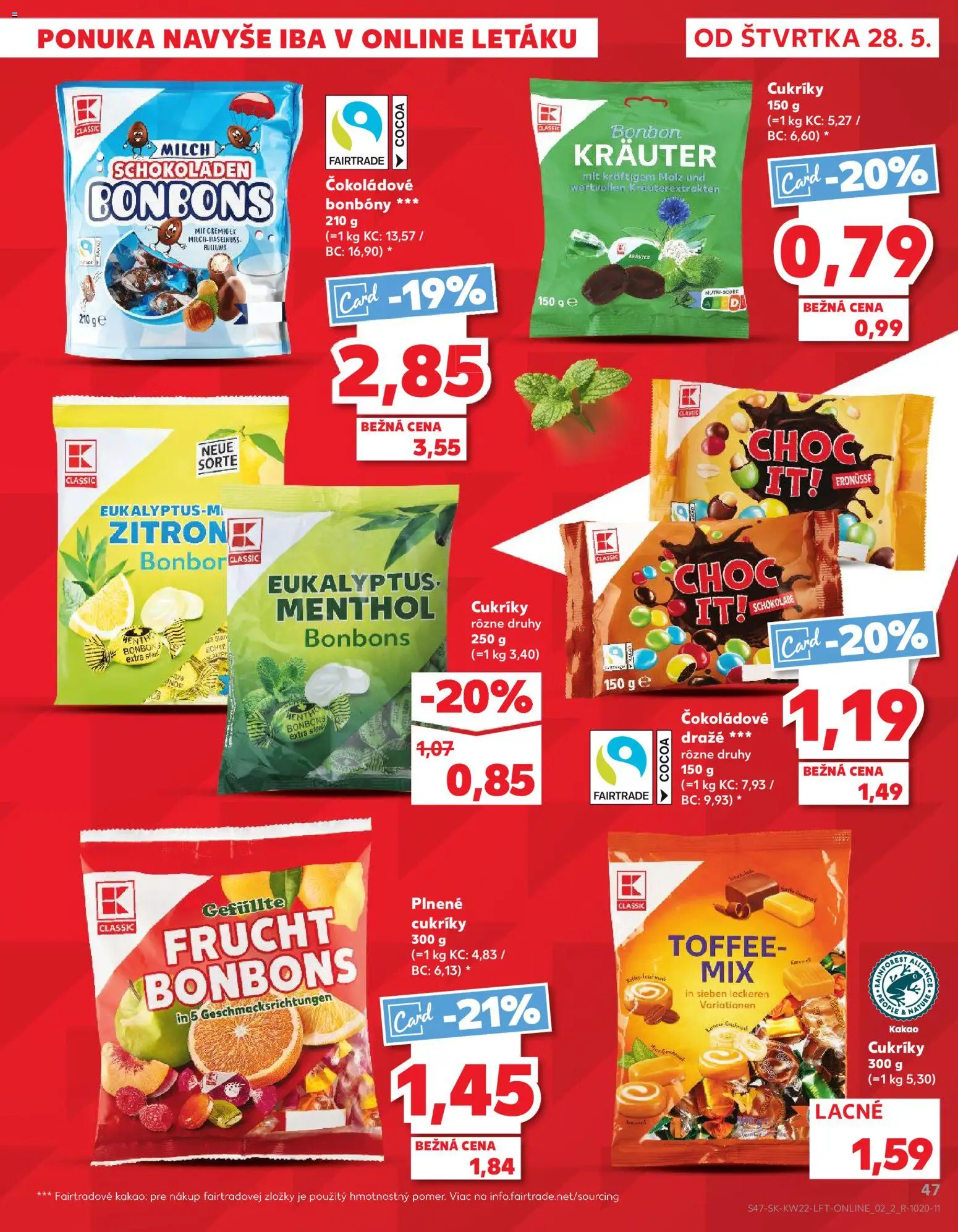 Nové Kaufland akcie – leták je platný od 28.05.2026 | Strana: 47 | Produkty: Cukríky, Kakao