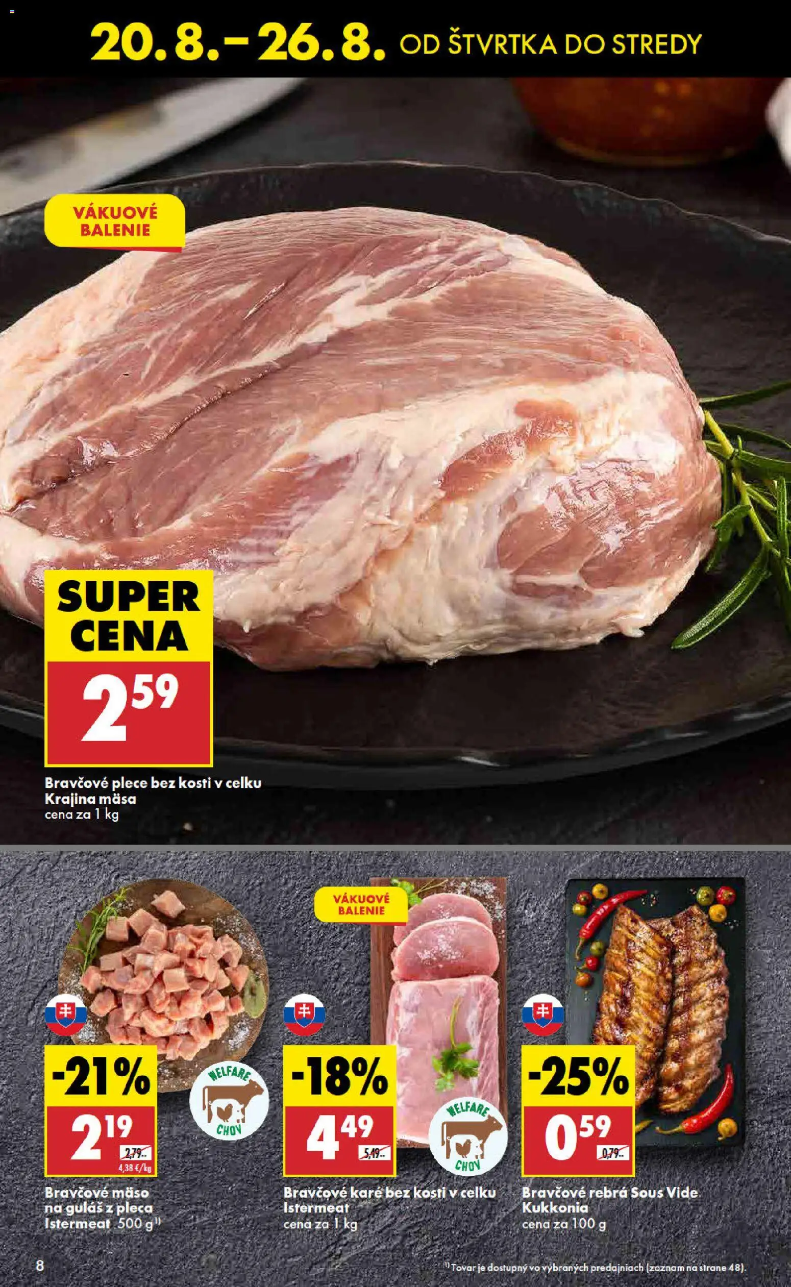Nové Biedronka akcie – leták je platný od 20.08.2026 | Strana: 8 | Produkty: Bravčové rebrá, Bravčové plece, Mäso, Bravčové karé